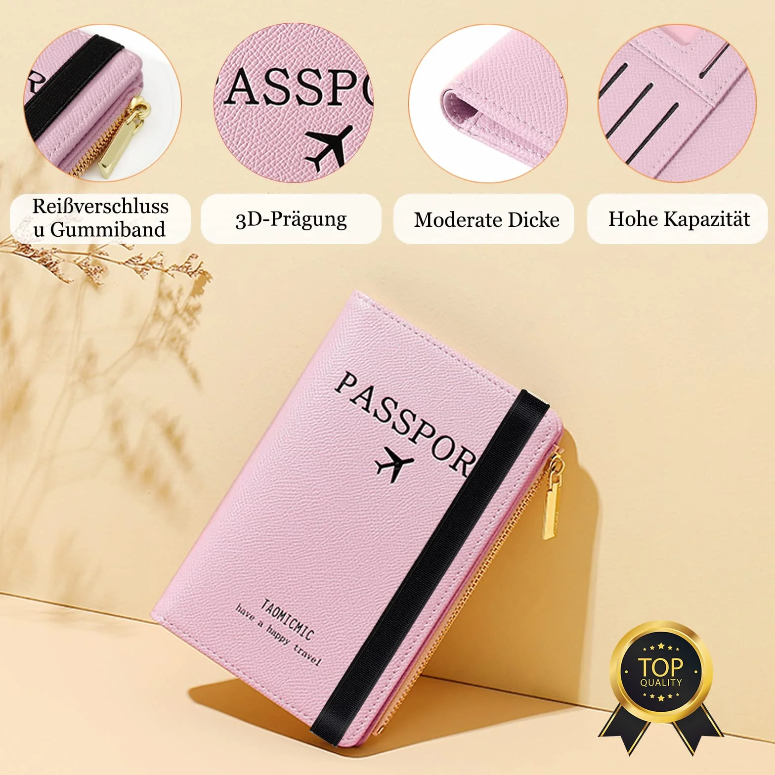 Etui na paszport, skórzany organizer podróżny z blokadą RFID, etui na paszport, wizytówki, karty kredytowe, karty pokładowe, Różowy (różowy A), 17 x 11 x 2.5 cm, portfel rfid