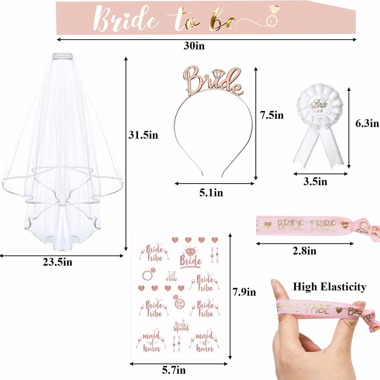 Despedida de Soltera Accesorios, 15PCS Novia to Be y Team Bride Pulsera Set, Complementos Despedida de Soltera Set con 10 Team Bride Pulsera, 1 Novia Pulsera, Velo, Diadema Tiara, Tatuajes,Insignia