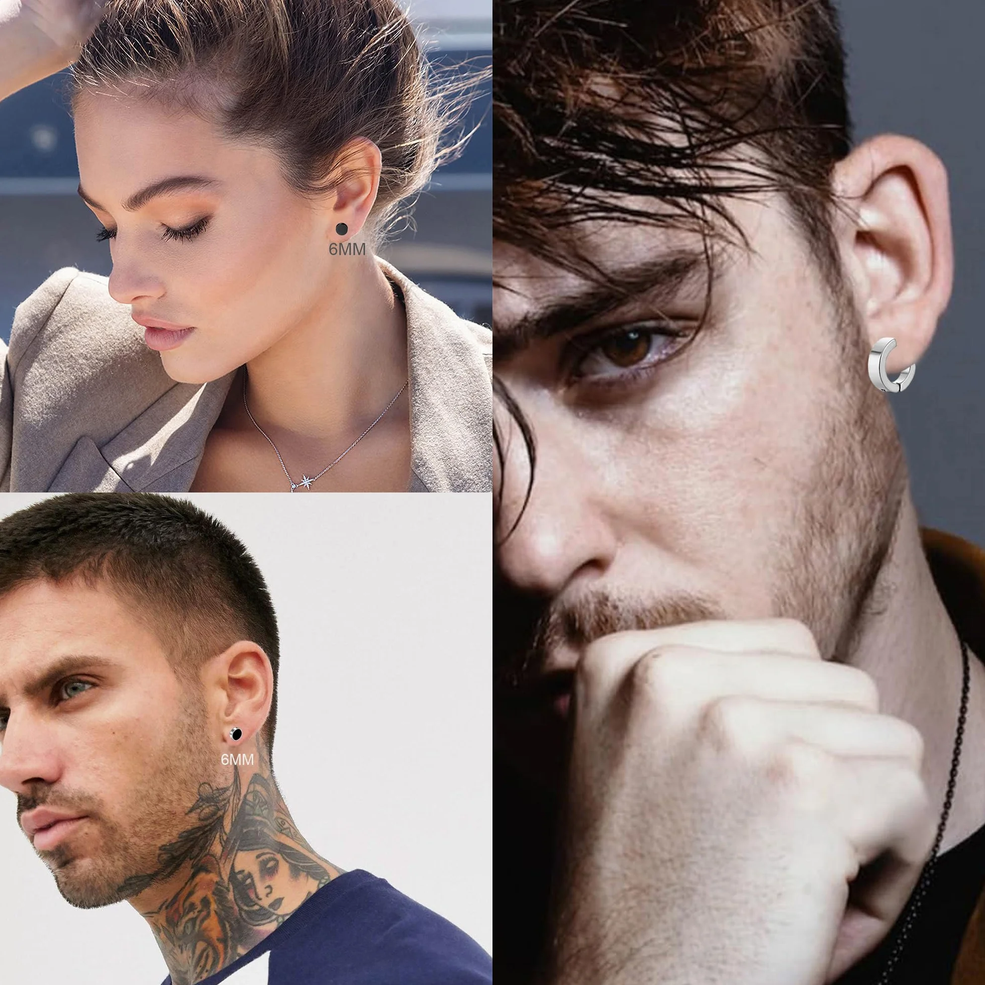 12 par kolczyki magnetyczne mężczyźni bez dziury kolczyki ze stali nierdzewnej koło kolczyk klips nie piercing sztuczne kolczyki czarny srebrny zestaw