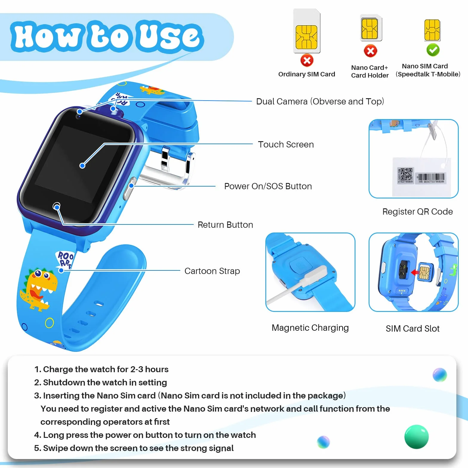 Inteligentny Zegarek dla Dzieci, LiveGo 4G Secure Dual Camera Smart Watch, GPS Tracker SOS Call dla Dzieci Studenci w Wieku 4-12 lat Prezenty Urodzinowe Dzień Szkolny(T13 niebieski)