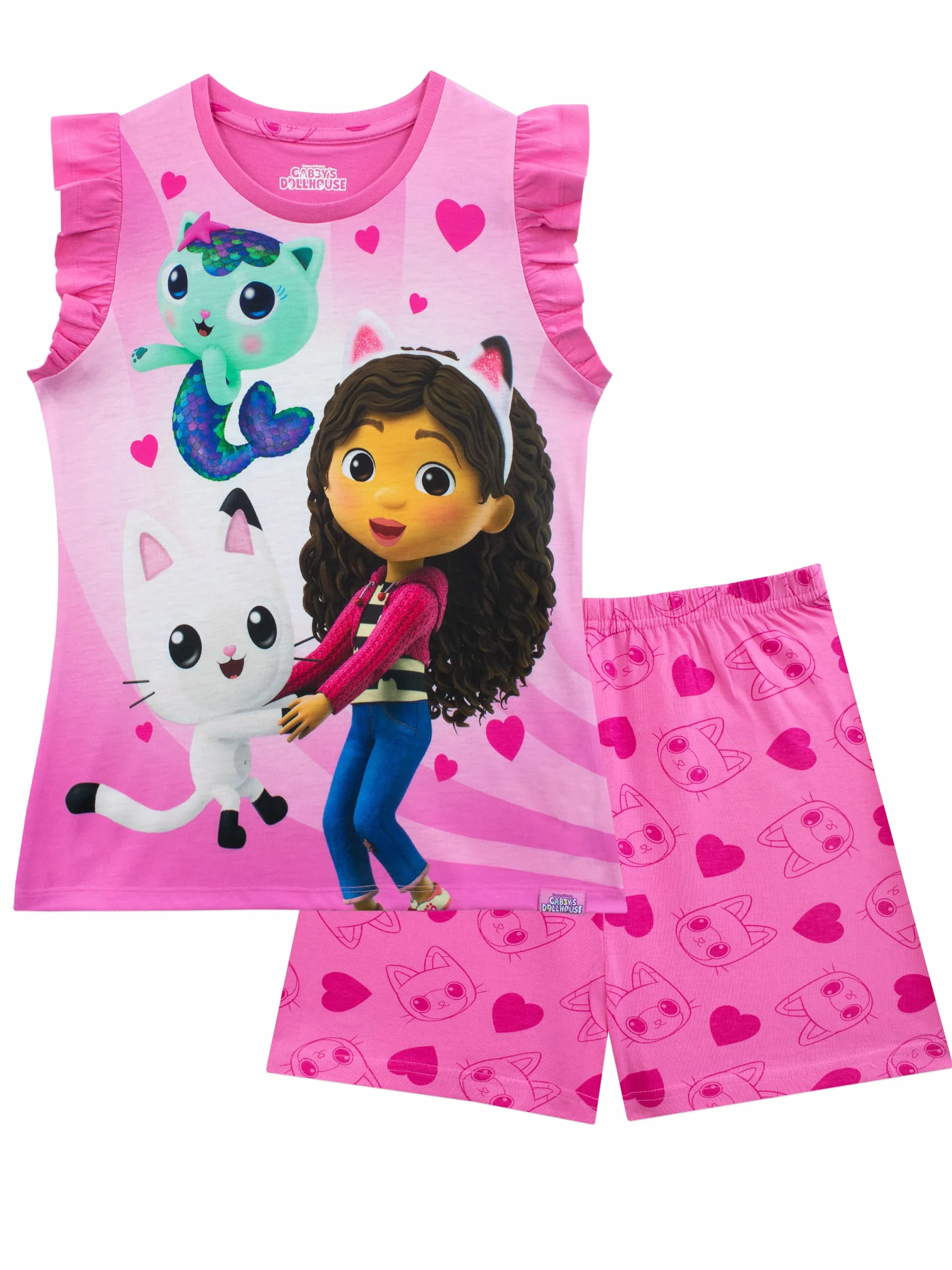 DreamWorks Girls Gabby's Dollhouse Pyjamas Short Frill Sleeve Pyjama Set For Kids