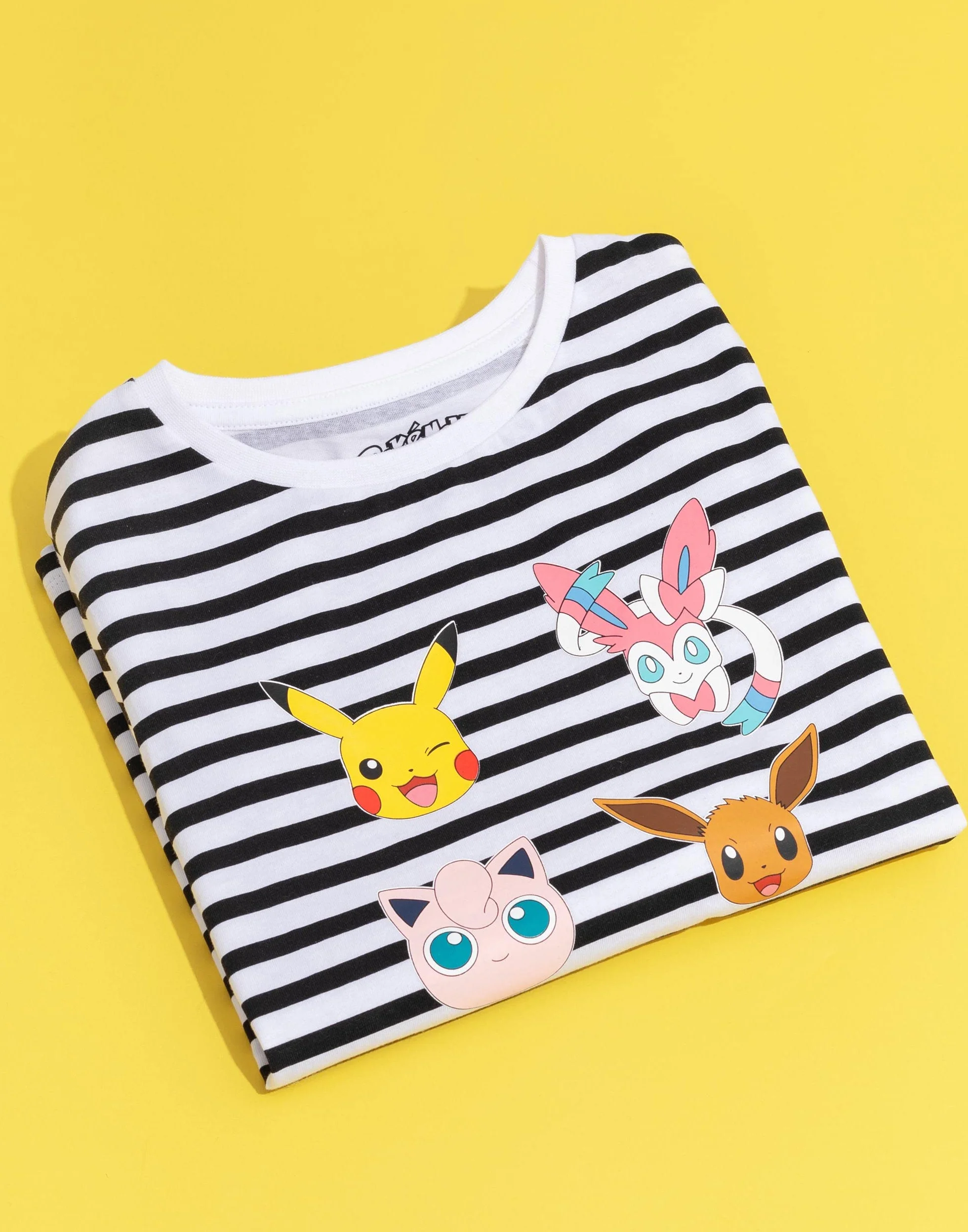 Pokemon Dziewczęca Koszulka w Paski Pikachu Eevee Sylveon Postaci T-shirt