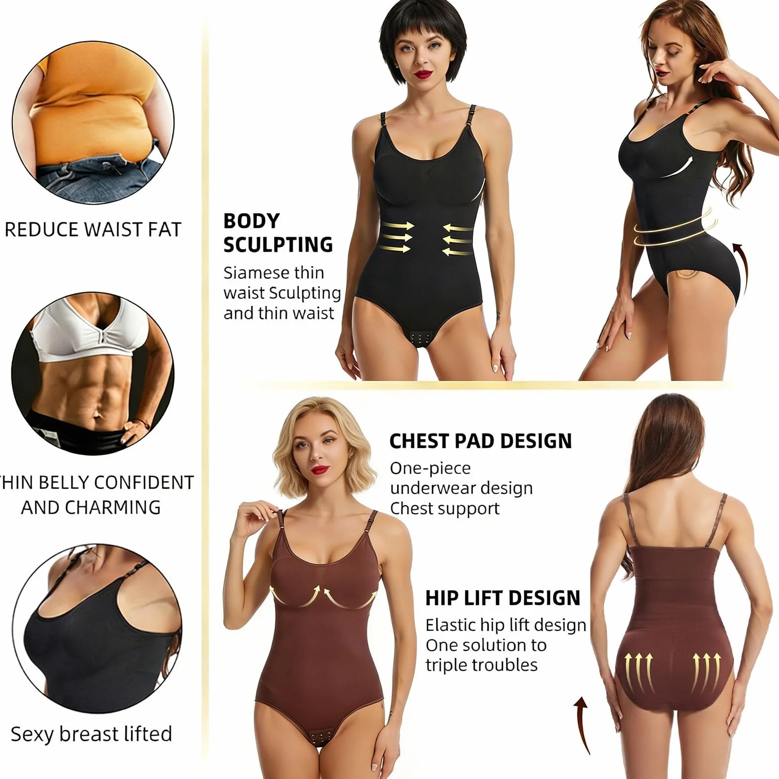 3-pak damskich body modelujących Dekolt w kształcie litery U Bez rękawów Wyszczuplający brzuch Tank Top, rozciągliwy dopasowany krój Bezszwowy trykot
