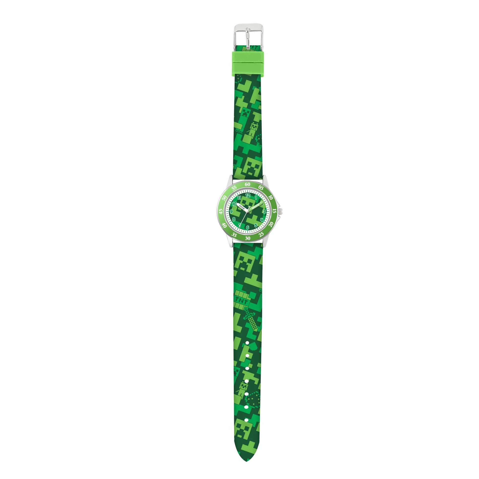 Minecraft Creeper MIN9033 nowoczesny zegarek kwarcowy z paskiem z nadrukiem, zielony, zielony