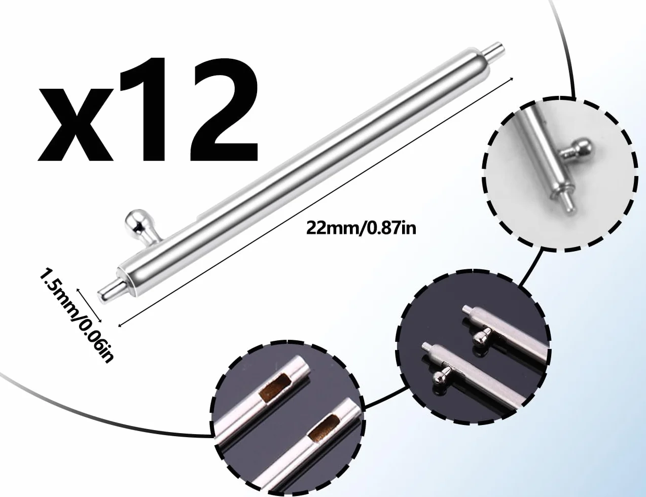 KAPSING 12 sztuk szybkozłączek teleskopowych, stal nierdzewna, teleskopy, Quick Release Premium stal szlachetna teleskopy (1,5 x 22 mm), NS-BDKGSE22-23-07