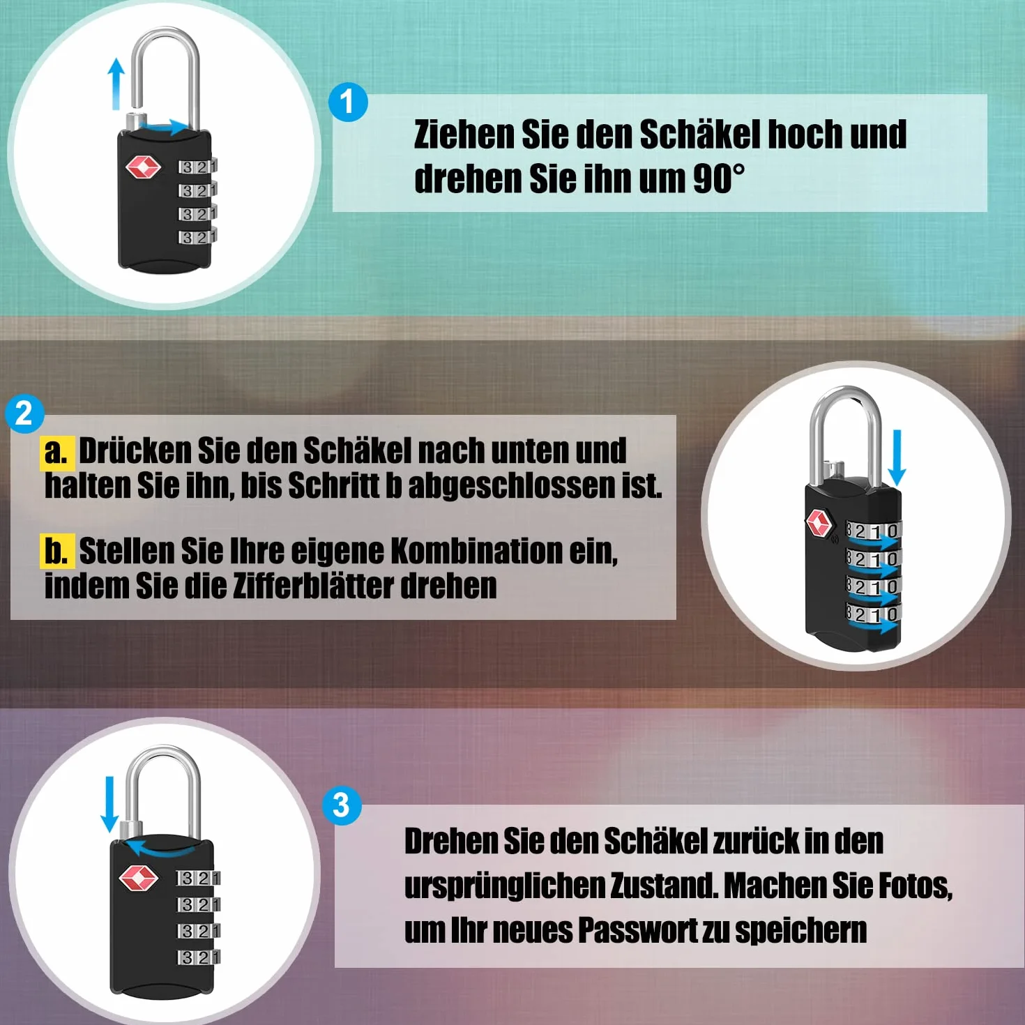 Diyife TSA zamki bagażowe, 4 sztuki, 4-cyfrowe zamki szyfrowe, zamek szyfrowy, wytrzymały stop cynku, zamek bezpieczeństwa do walizki podróżnej, plecaka