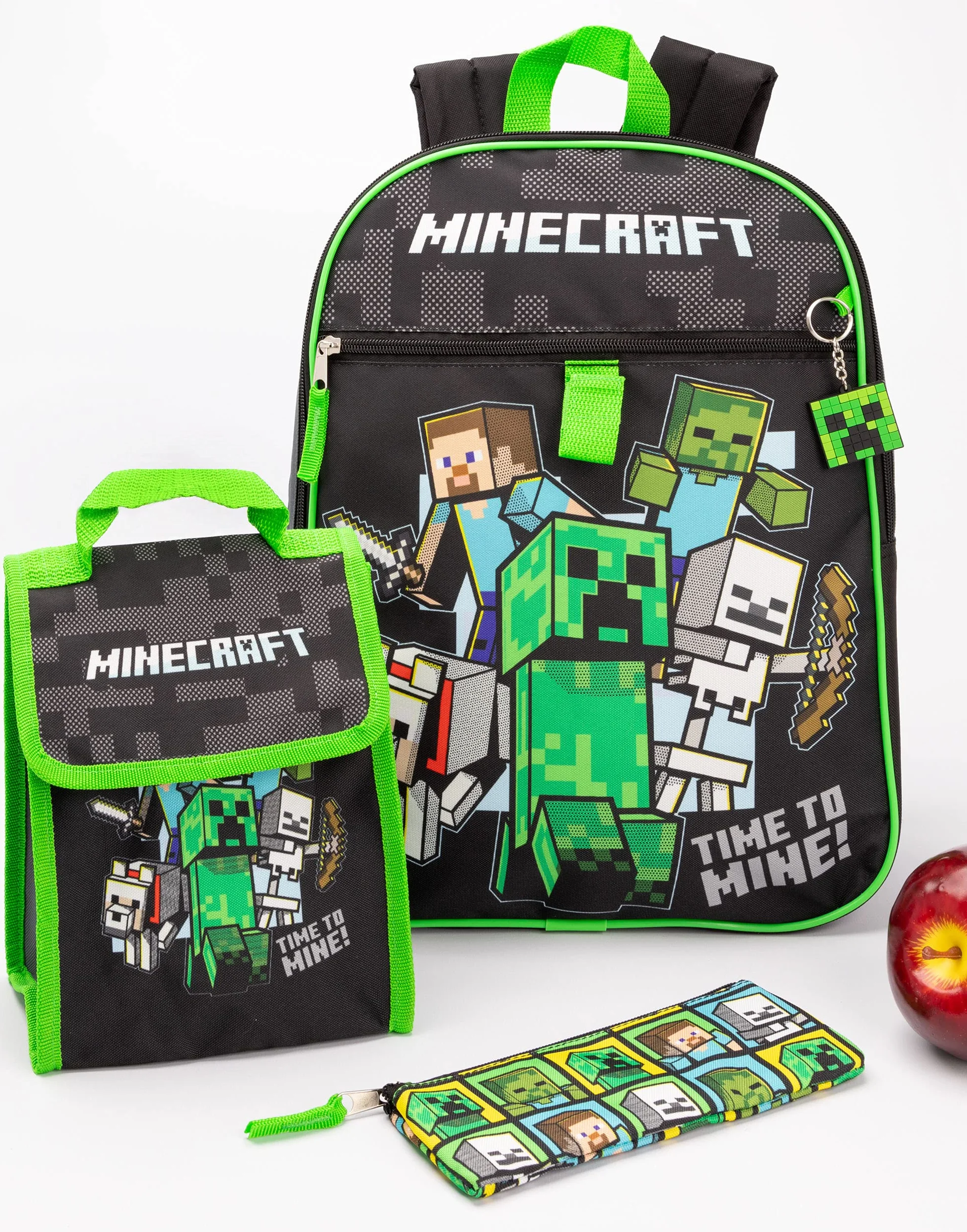 Minecraft Plecak i pudełko na lunch dla dzieci Plecak szkolny 5 sztuk jeden rozmiar, czarny, jeden rozmiar, czarny, Taille unique