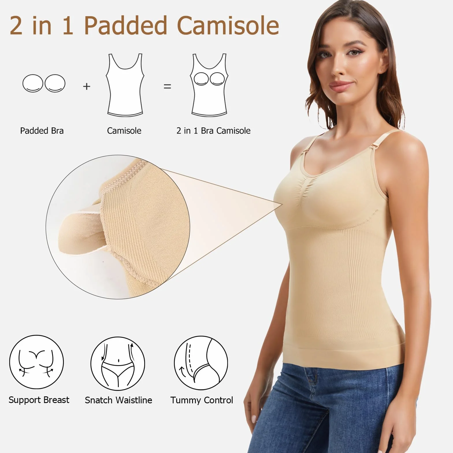 Joyshaper Damski top rzeźbiący brzuch płaski tank top z biustonoszem wyszczuplający body modelujący bezszwowy pas