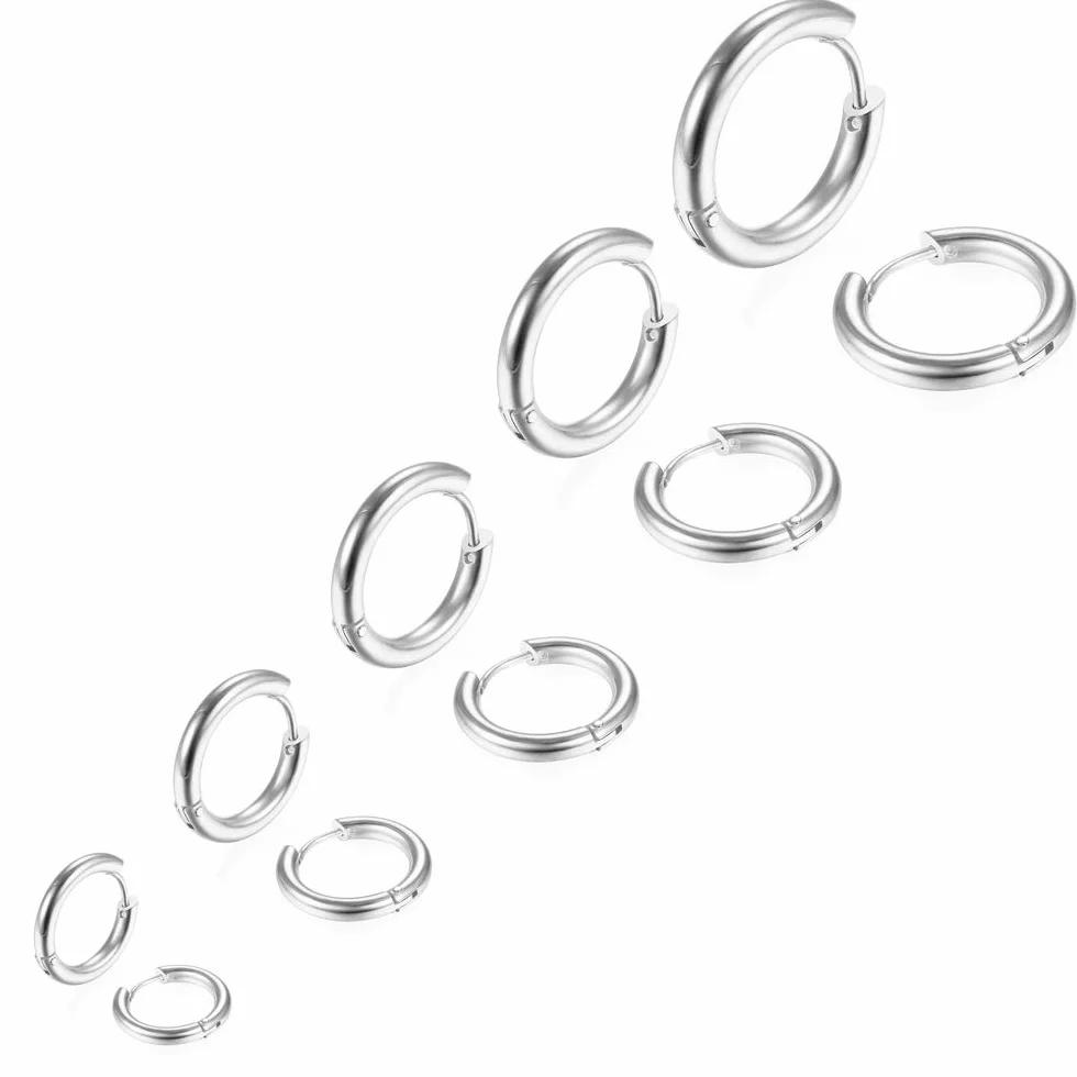 Zestaw 5 par kolczyków ze stali nierdzewnej Huggie Hoop, kolczyki dla mężczyzn i kobiet, obręcze srebrne, małe, 8–16 mm