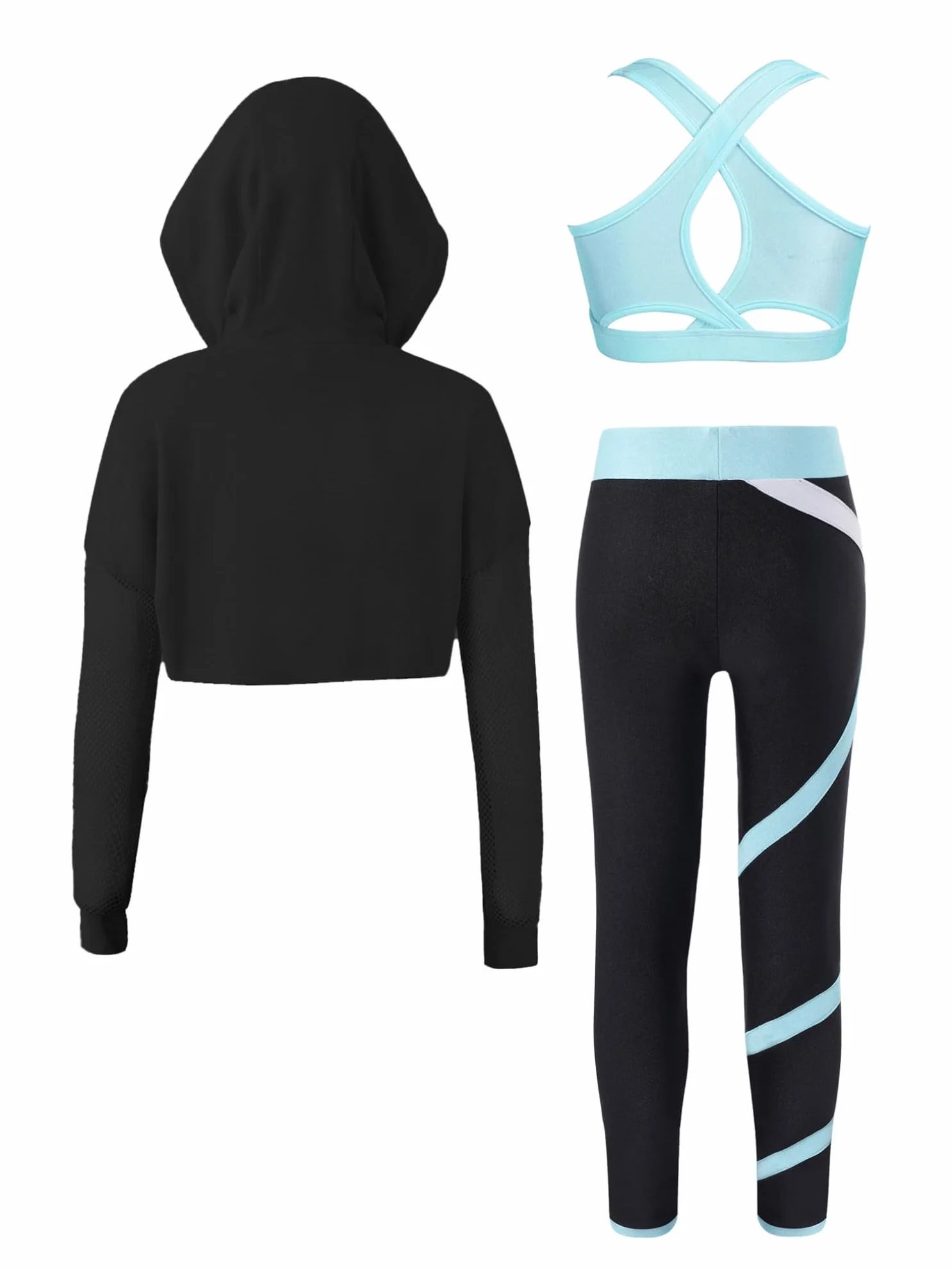 FEESHOW Dziecięcy dres treningowy dla dziewcząt, sportowy biustonosz i legginsy, zestaw z kapturem dla dzieci, do treningu, sportu, jazzu, tańca, hip-hopu, ubrania