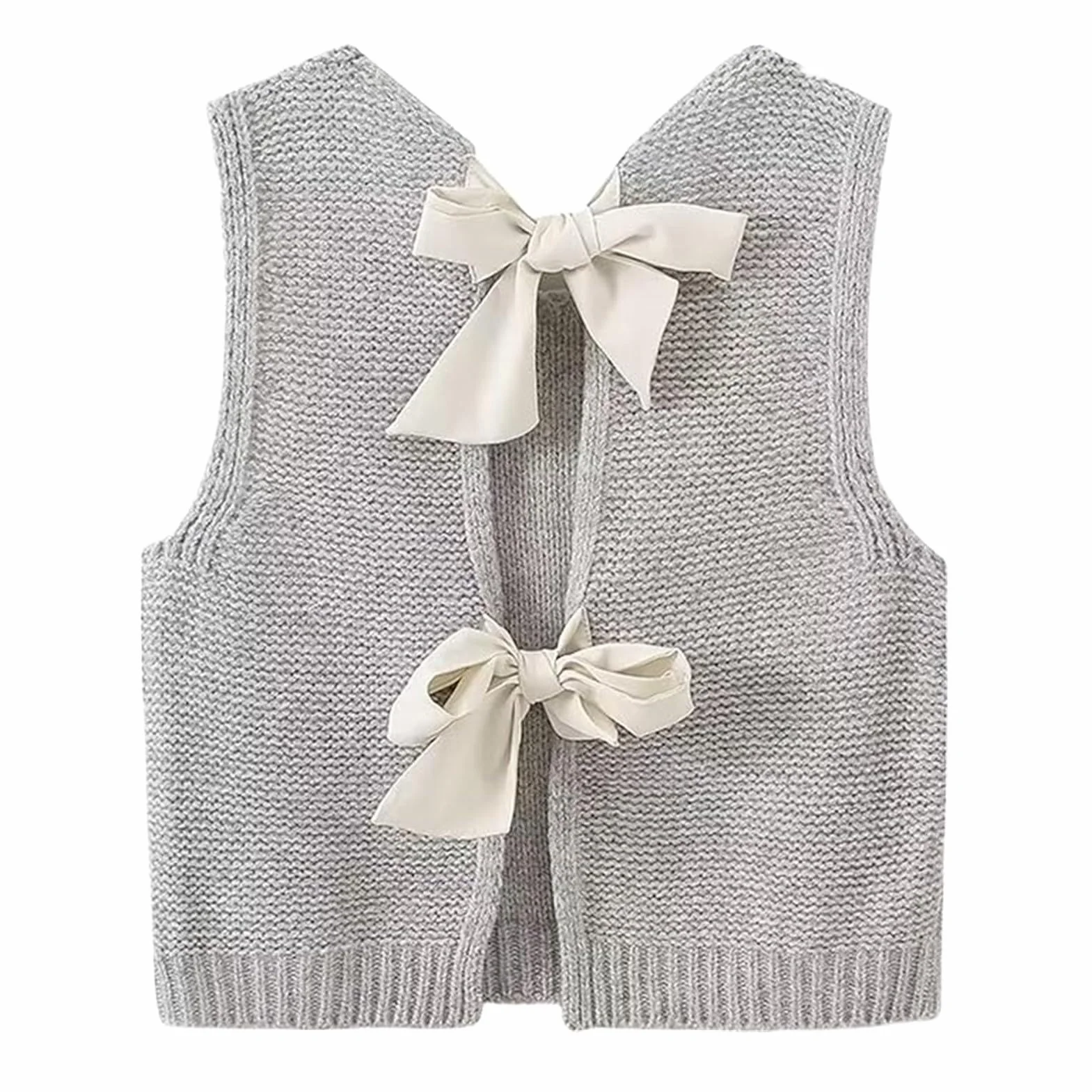 Sweter kamizelka top dla kobiet na co dzień krótki dzianinowy kardigan kamizelka muszka tył sweter tank topy bez rękawów moda dzianina