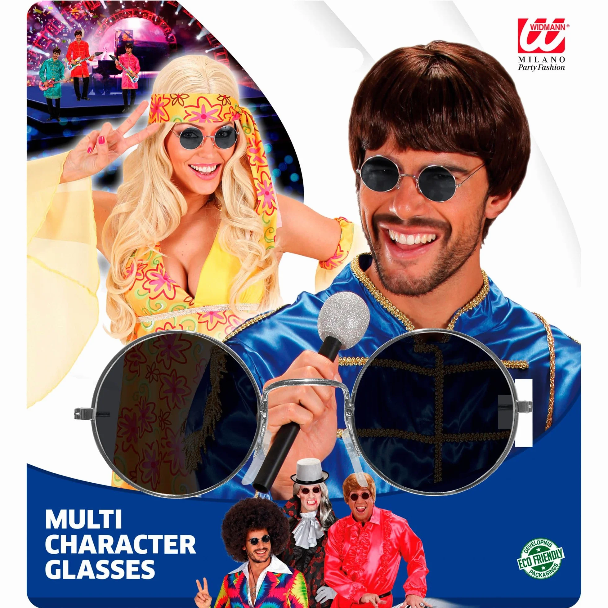 W WIDMANN MILANO Party Fashion - okulary z lat 60., z kolorowymi szkłami, okulary hippisowskie, gwiazda muzyki pop, karnawał