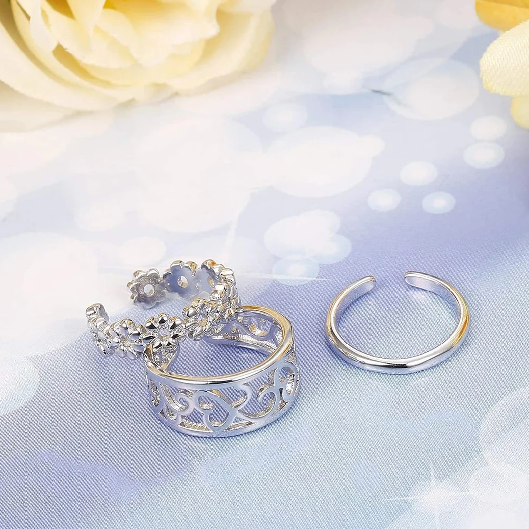 5 szt. 926 Sterling Silver Toe Rings dla kobiet, zestaw biżuterii z otwartymi regulowanymi pierścieniami