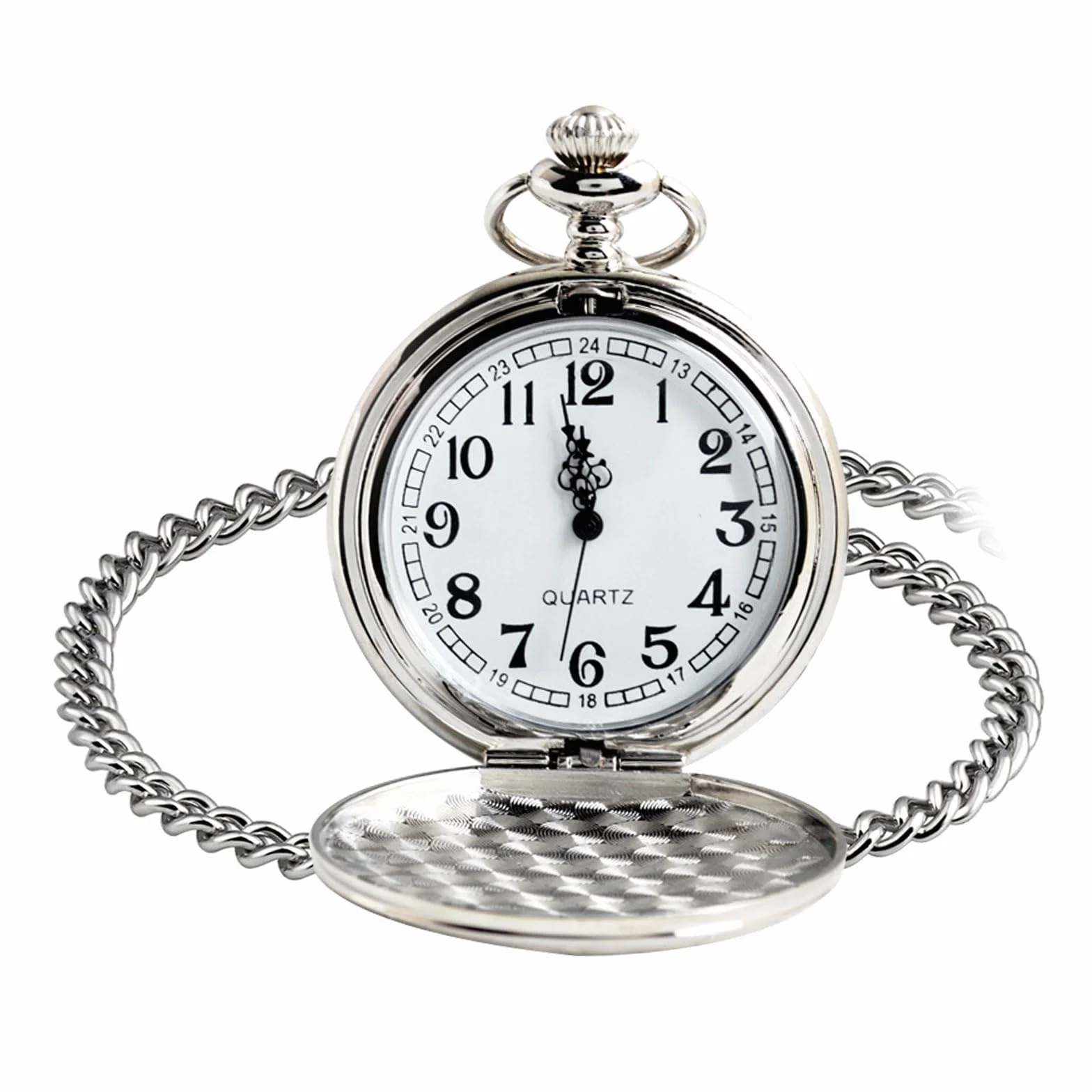 Cerioll Zegarek Kieszonkowy Unisex Vintage, Srebrny, Kwarcowy, 47mm, 30m Wodoodporny, Łańcuch, Cyfry Arabskie