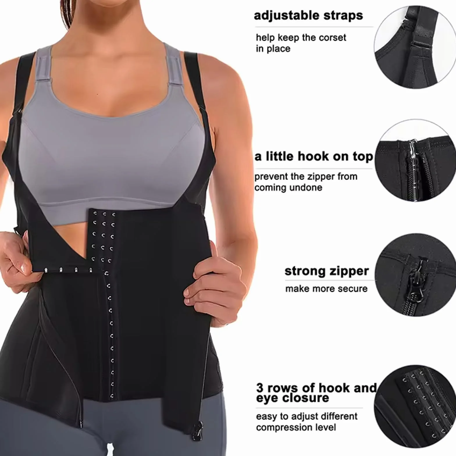 DKDDSSS Trener talii, damski gorset do trenera talii, modelujący sylwetkę, wyszczuplający brzuch, modelujący sylwetkę, z regulowanymi ramiączkami, czarny, Czarny, L