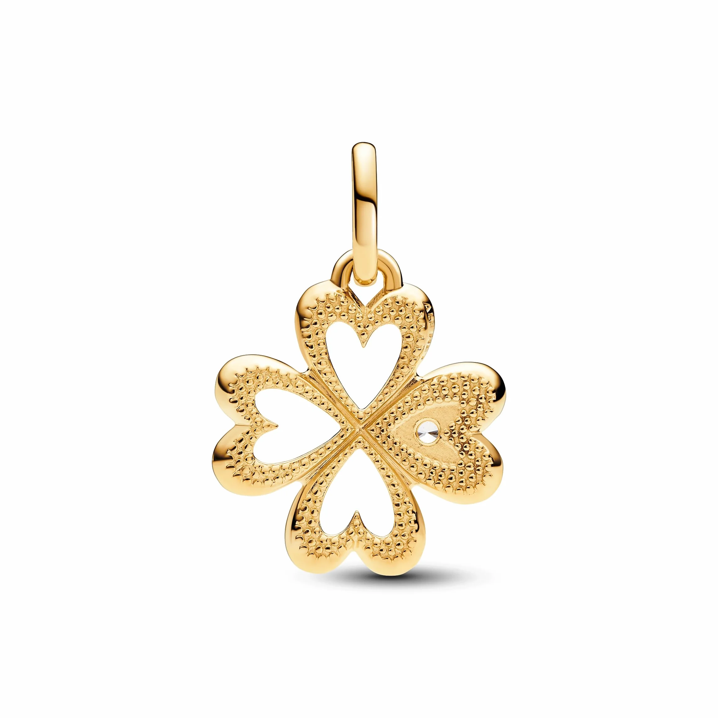 PANDORA ME Herz Vierblättriges Kleeblatt Medaillon-Charm aus Sterling Silber mit vergoldeter Metalllegierung, Cubic Zirkoniastein, Kompatibel ME und Moments Armbändern, 763034C01
