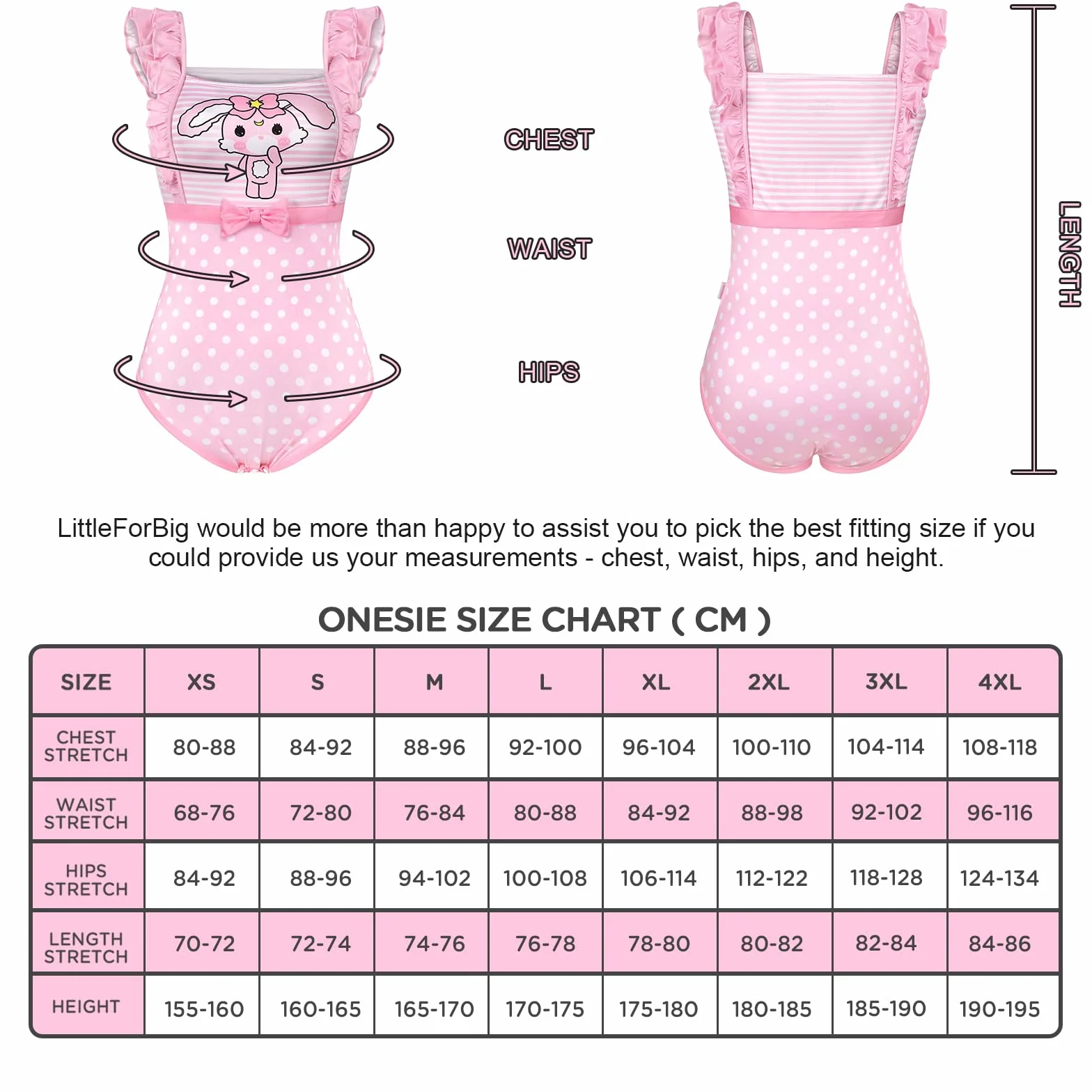 LittleForBig Śpioszki Onesie jedwabiste, marszczone paski, piżama, body - Usagi Camisole Onesie