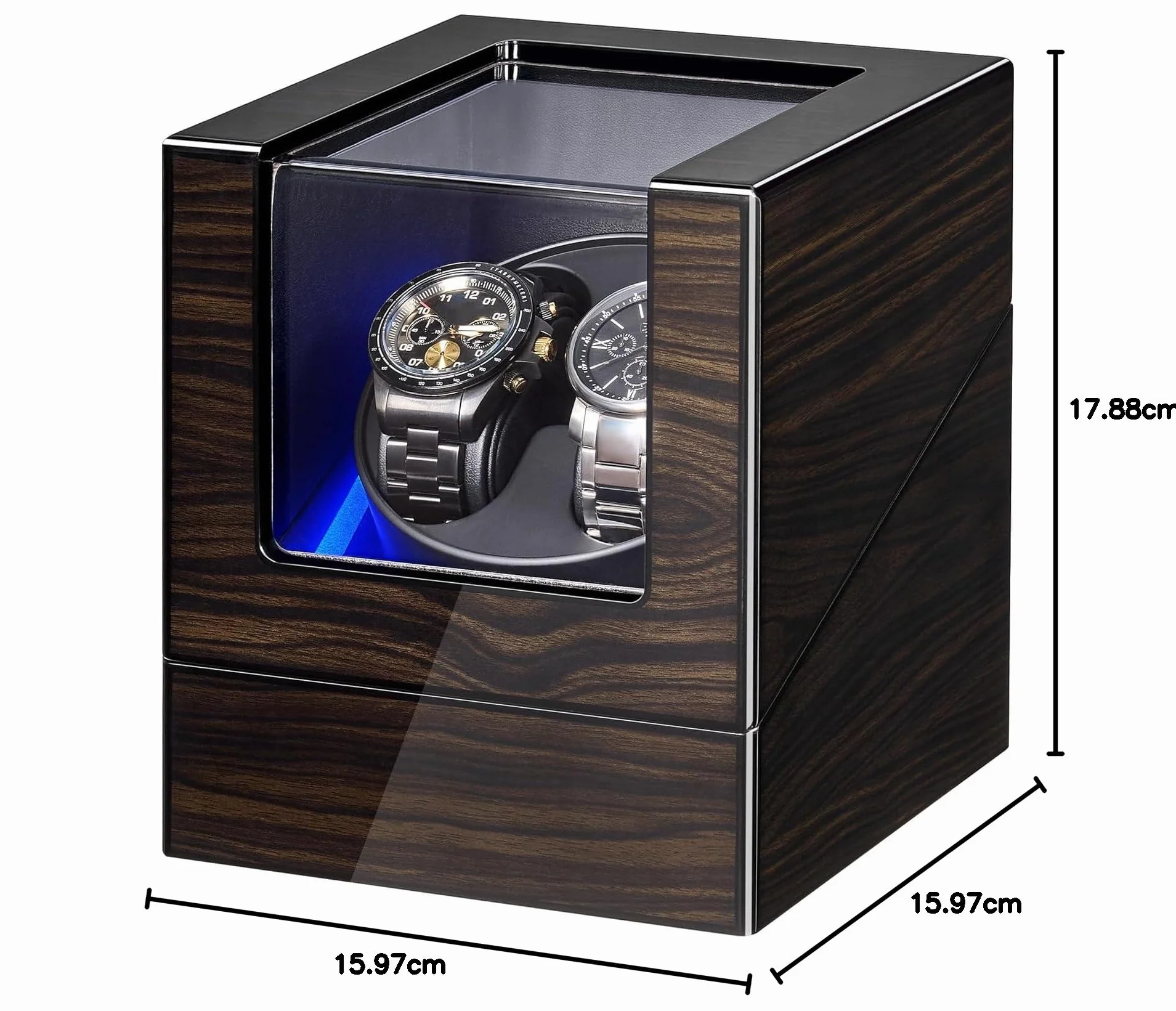 ANWBROAD rotomat na 2 zegarki, automatyczny rotomat z cichym silnikiem, 4 tryby obrotu, oświetlenie LED, zasilanie bateryjne lub USB, obracacz zegarków, winda do zegarków, wykończenie z żywicy ebonitu
