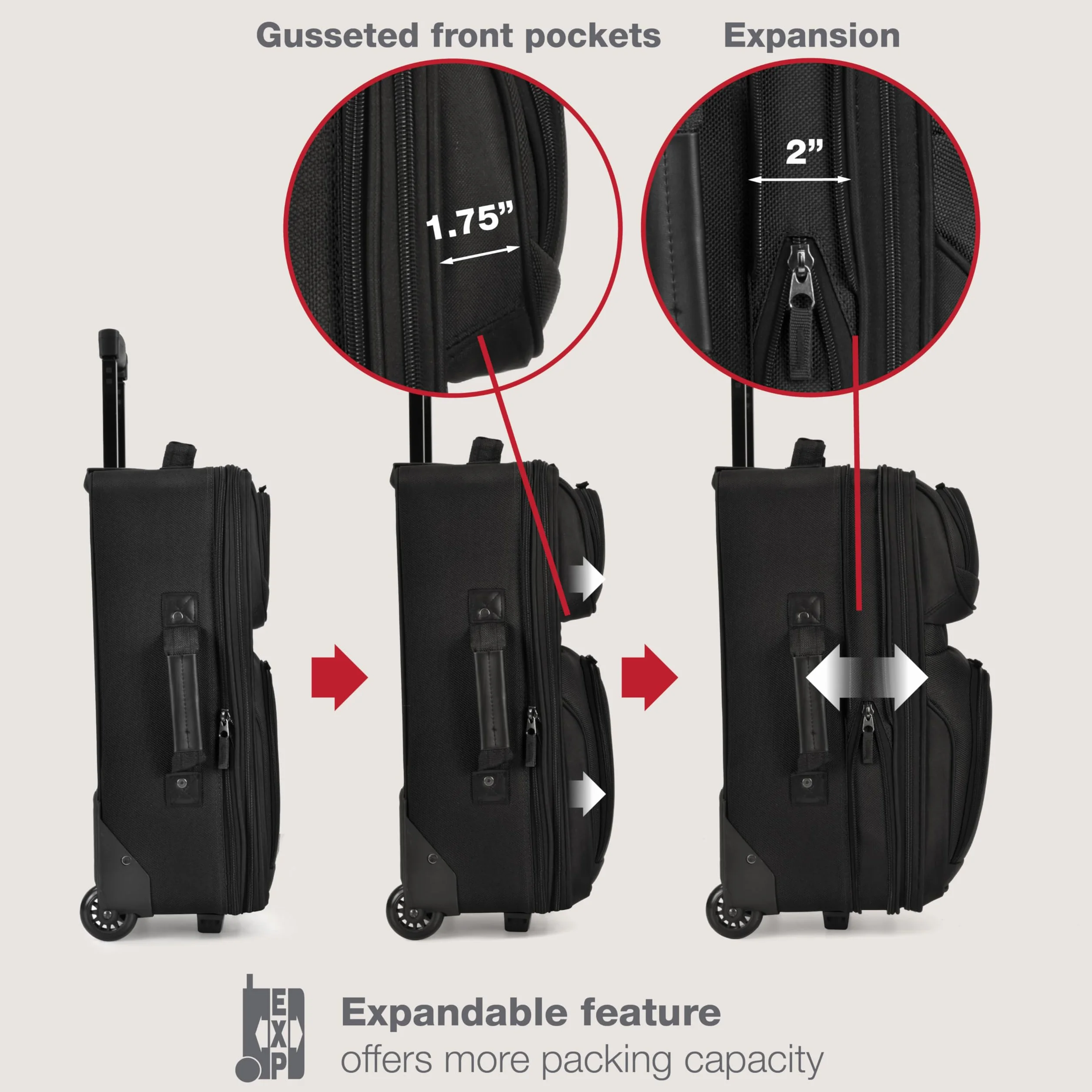 U.S. Traveler Rio wytrzymały materiał rozszerzalny bagaż podręczny, Czarny, 2 Wheel, Rio Lekka walizka podręczna 50 cm Softside rozszerzalna konstrukcja, trwała, biznesowa i podróżna