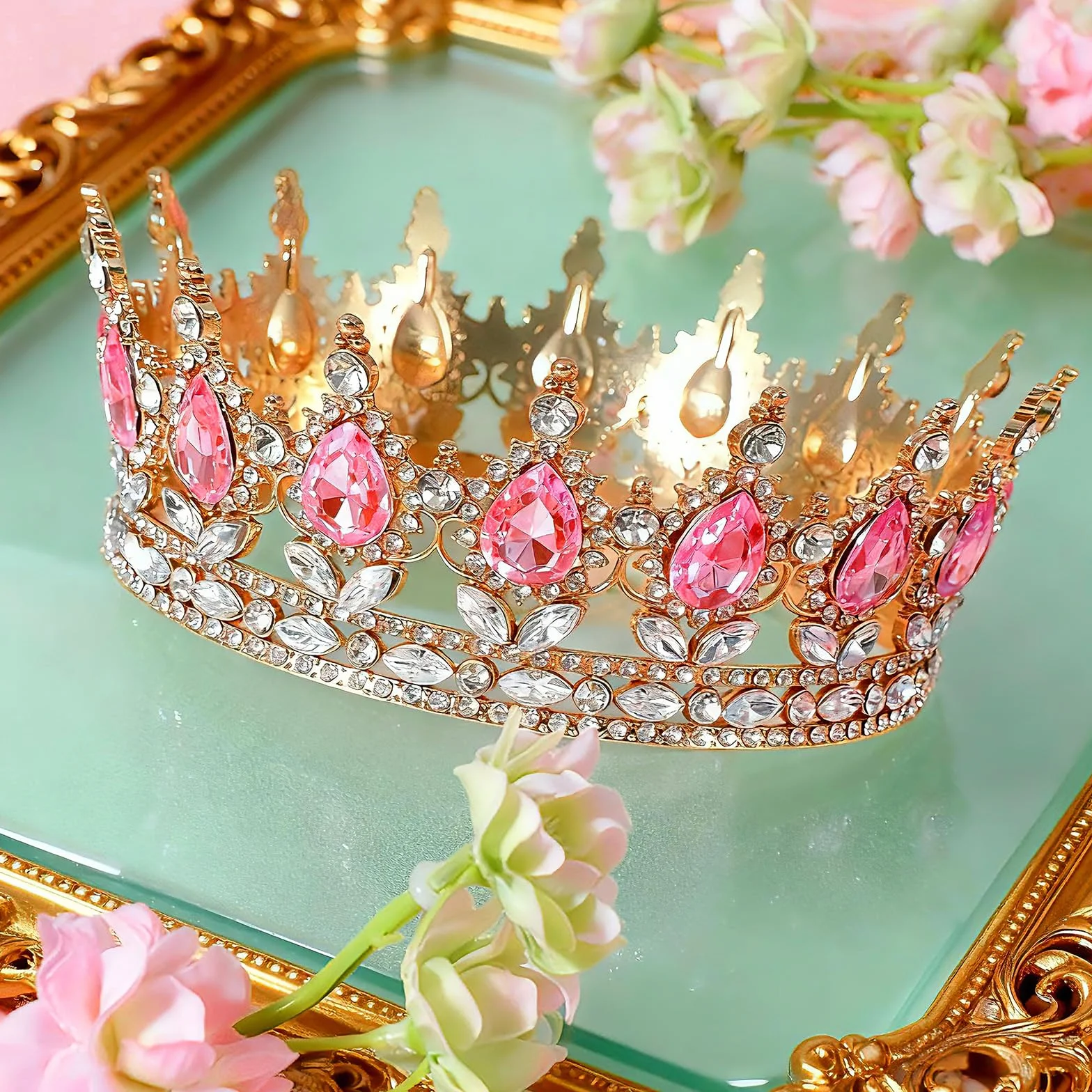 1 sztuka korona dla panny młodej, diadem księżniczki, kryształowa diadem, diadem księżniczki, kryształki stras, opaska na czoło, korona na wesele, tiary, brokatowy diadem, ozdoba do włosów, korona na