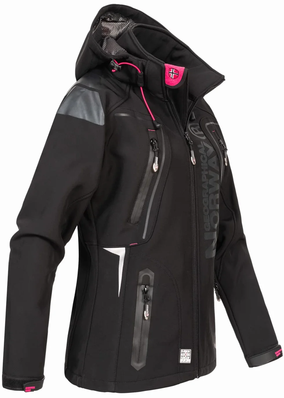 Geographical Norway Tislande Lady – damska kurtka softshell z kapturem, wodoszczelna, outdoorowa, wiatroszczelna, do aktywności na świeżym powietrzu, wędrówek, jazdy na nartach, na jesień, zimę,