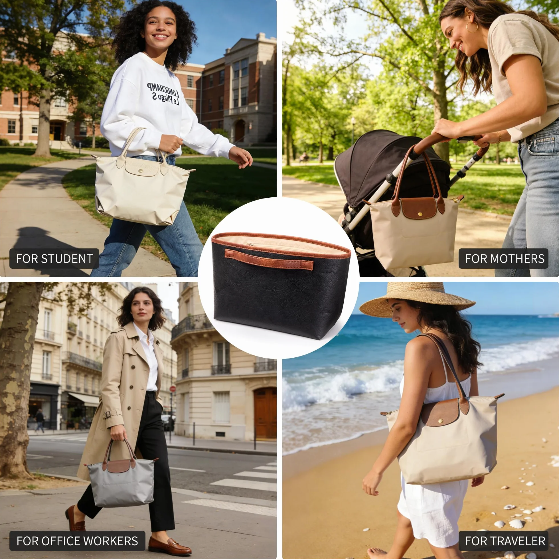 KALIDI Organizer do torby Longchamp Le Pliage M Xtra, ultralekki wodoodporny ulepszony rękaw wewnętrzny przegroda damska torba na ramię torebka torebka, średnia czarna