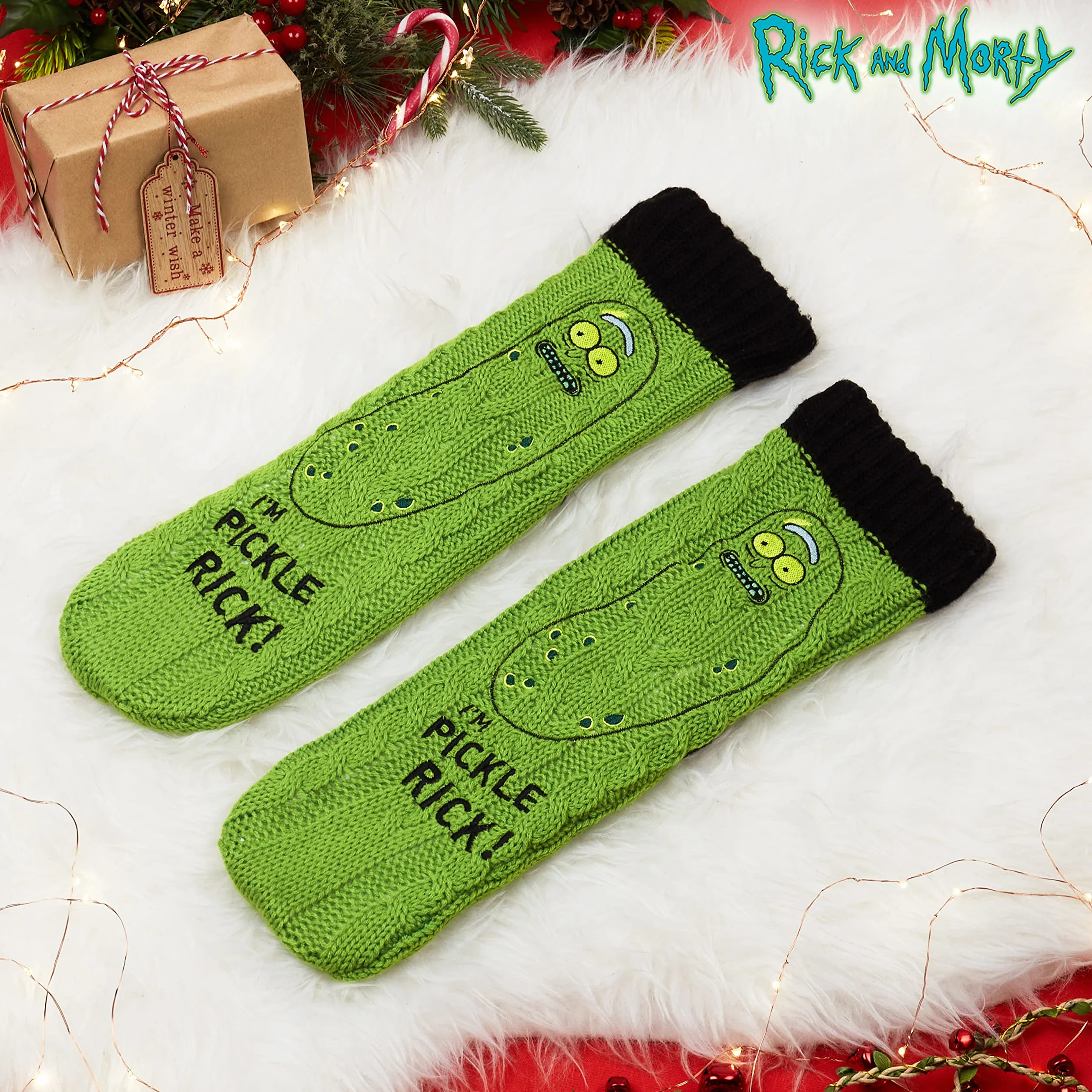 Rick and Morty Skarpety Slipper, Męskie dzianinowe skarpety antypoślizgowe, Ciepłe puszyste skarpetki