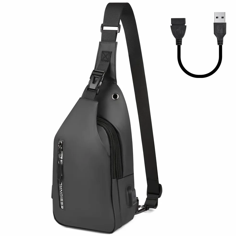 Aucuu męska torba na klatkę piersiową, torba na ramię z portem USB do ładowania, wodoodporna torba na ramię, torba na piersi Crossbody (z USB*1), #2 Szary