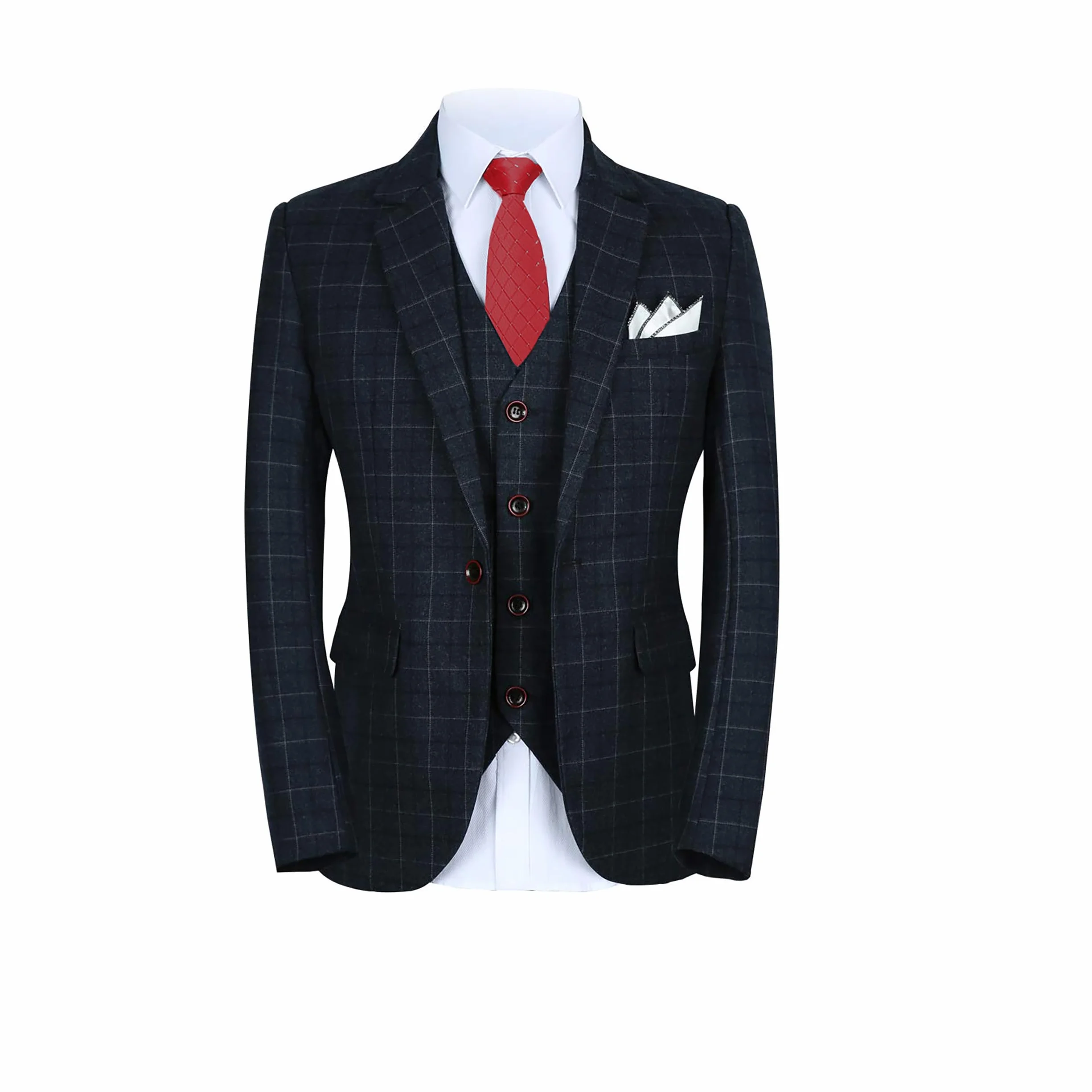 MOGU Męski garnitur 3-częściowy slim fit w kratę – marynarka, kamizelka i spodnie na ślub, studniówkę i do biznesu