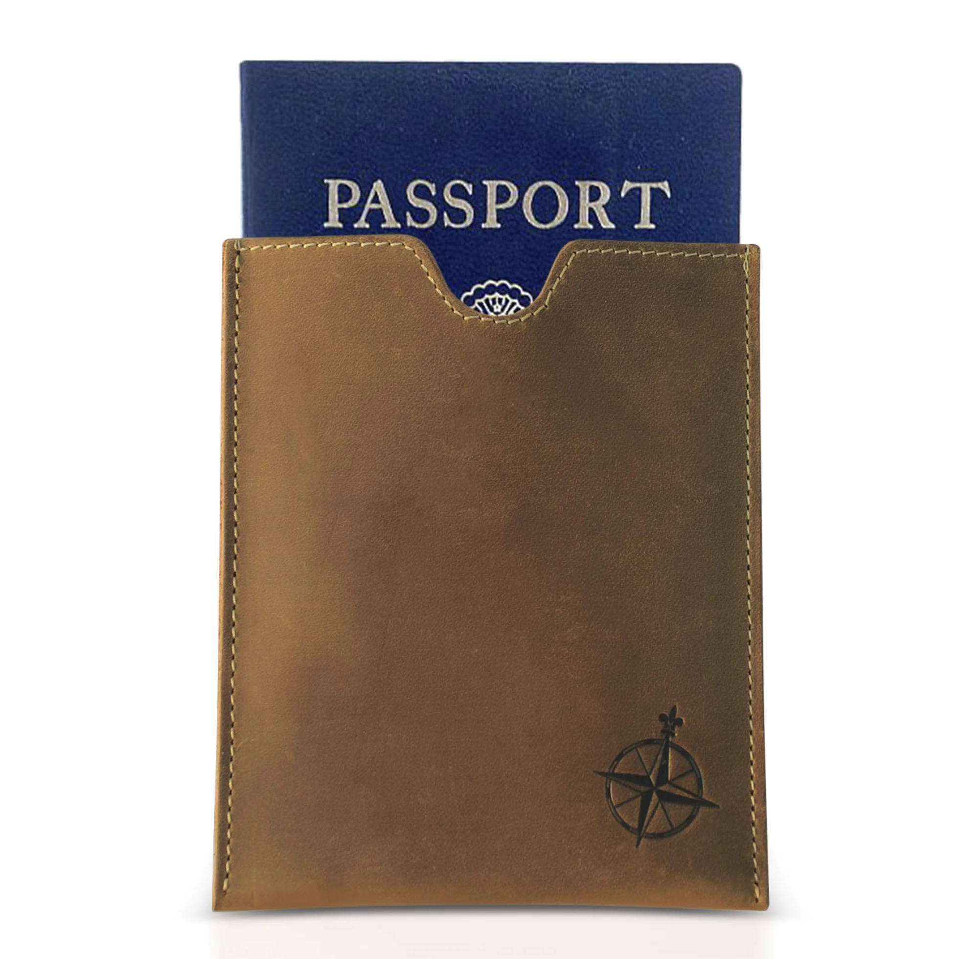 WANDERINGS Skórzany pokrowiec na paszport, z prawdziwej skóry, blokujący RFID, wąski portfel na paszport, ręcznie wykonany kieszonkowy rękaw na paszport, idealny do podróży
