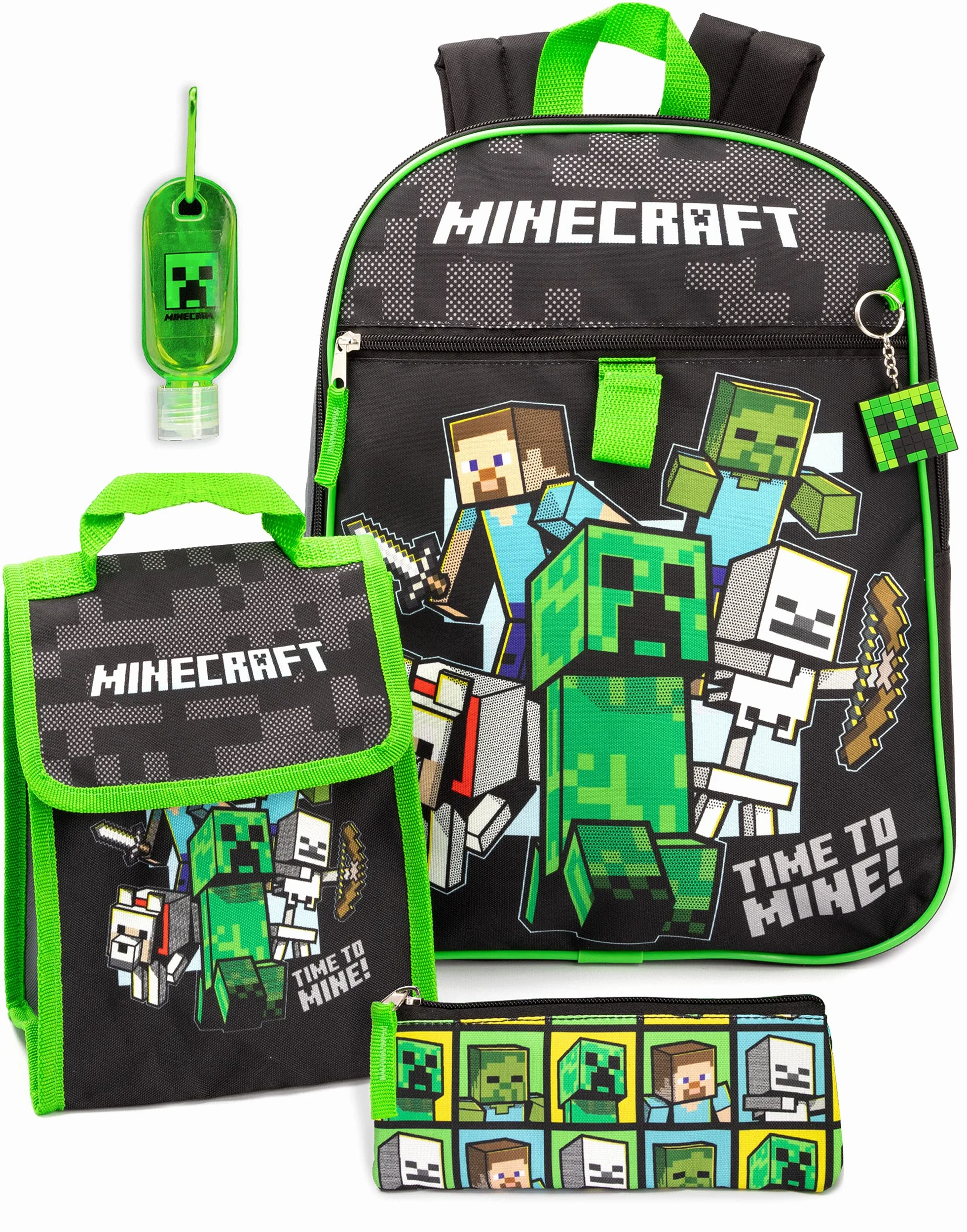 Minecraft Plecak i pudełko na lunch dla dzieci Plecak szkolny 5 sztuk jeden rozmiar, czarny, jeden rozmiar, czarny, Taille unique