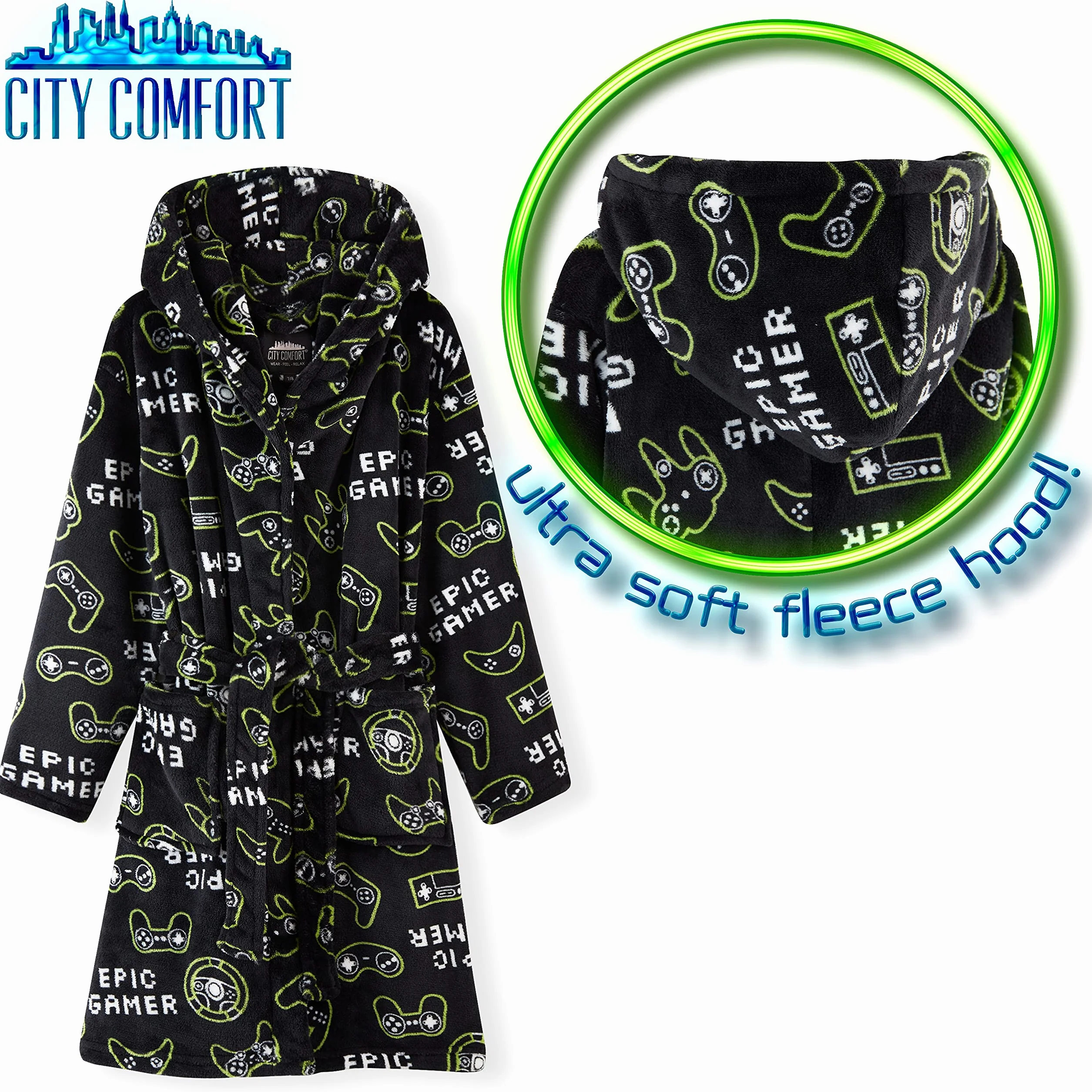 CityComfort Szlafrok chłopięcy, szlafrok polarowy dla dzieci w wieku 7-14 lat