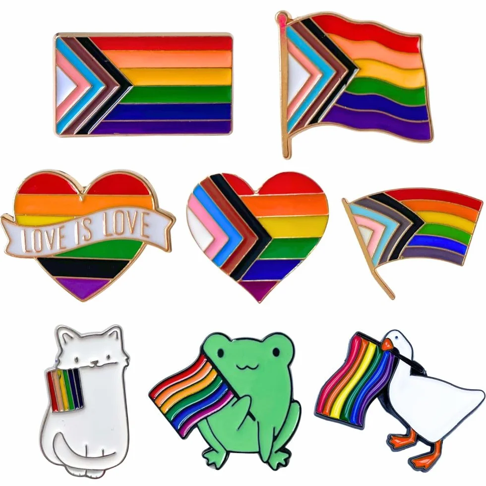Zestaw 8 pinów Pride Pins, LGBTQ+ Rainbow Progress Flag Enamel Pin, LGBT Jewelry do plecaków, smyczy i akcesoriów