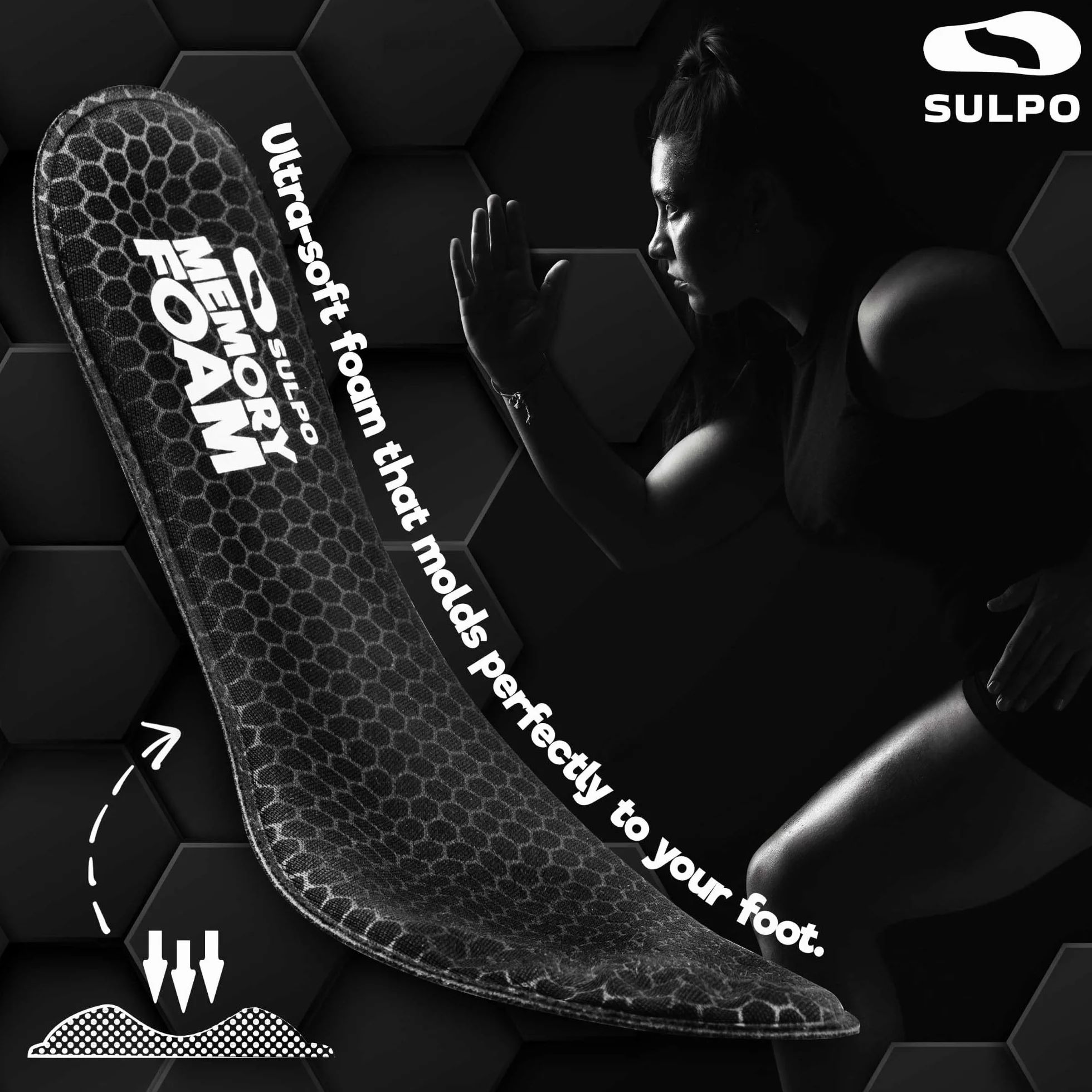 SULPO Wkładki z Pianki Memory Foam - Miękkie, Komfortowe i Cienkie Wkładki Dla Mężczyzn i Kobiet do Sneakerów i Butów Sportowych, Wspierające Komfort Stóp i Dopasowanie Rozmiar 44