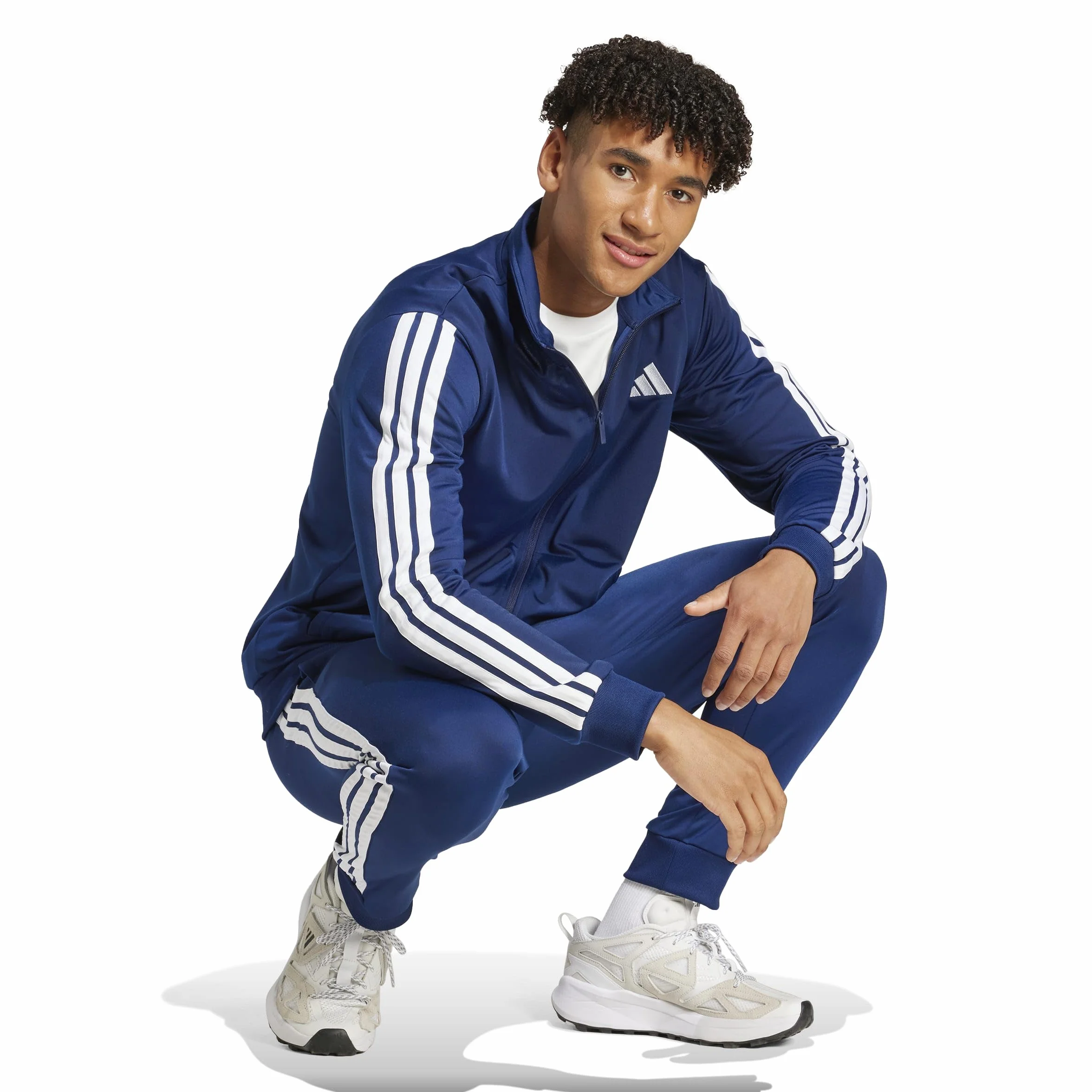 adidas Mężczyźni SPORTSWEAR BASIC 3 STRIPES TRICOT TRACKSUIT, Dark Blue, M