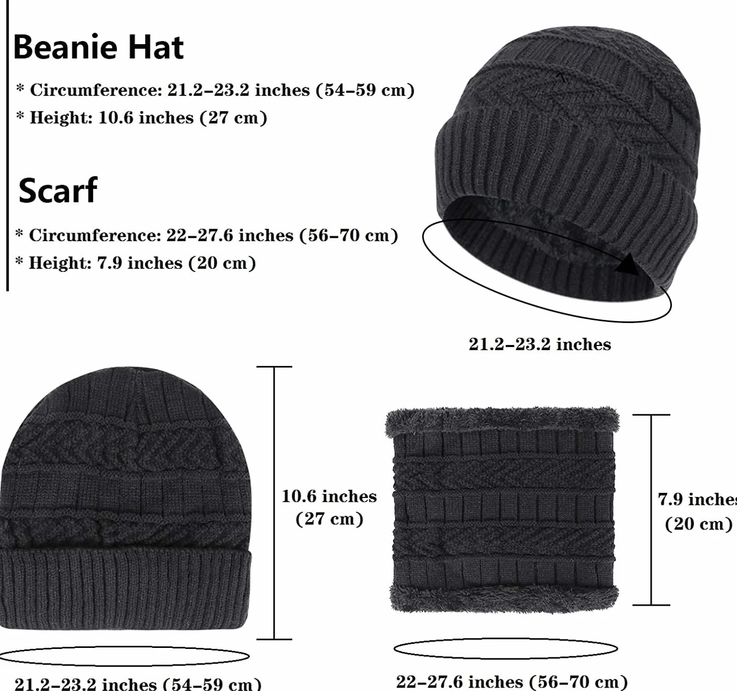 Chalier Cozy Męski zestaw czapek i szalików, męska czapka Slouch Beanie Hick polarowa czapka zimowa i szalik dla mężczyzn kobiet prezenty czarna, Czarny, Rozmiar uniwersalny