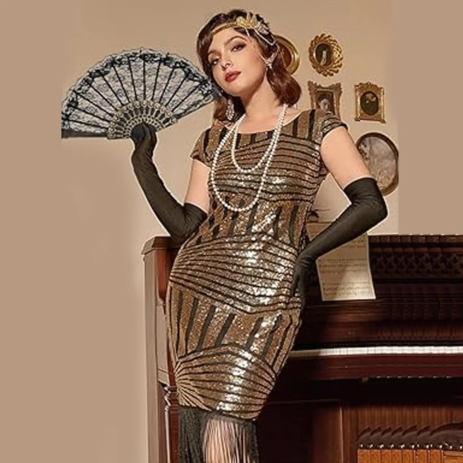 Akcesoria na rok 20, akcesoria Gatsby kostium damski, Charleston kobieta 1920 na maskaradę Halloween Boże Narodzenie karnawał