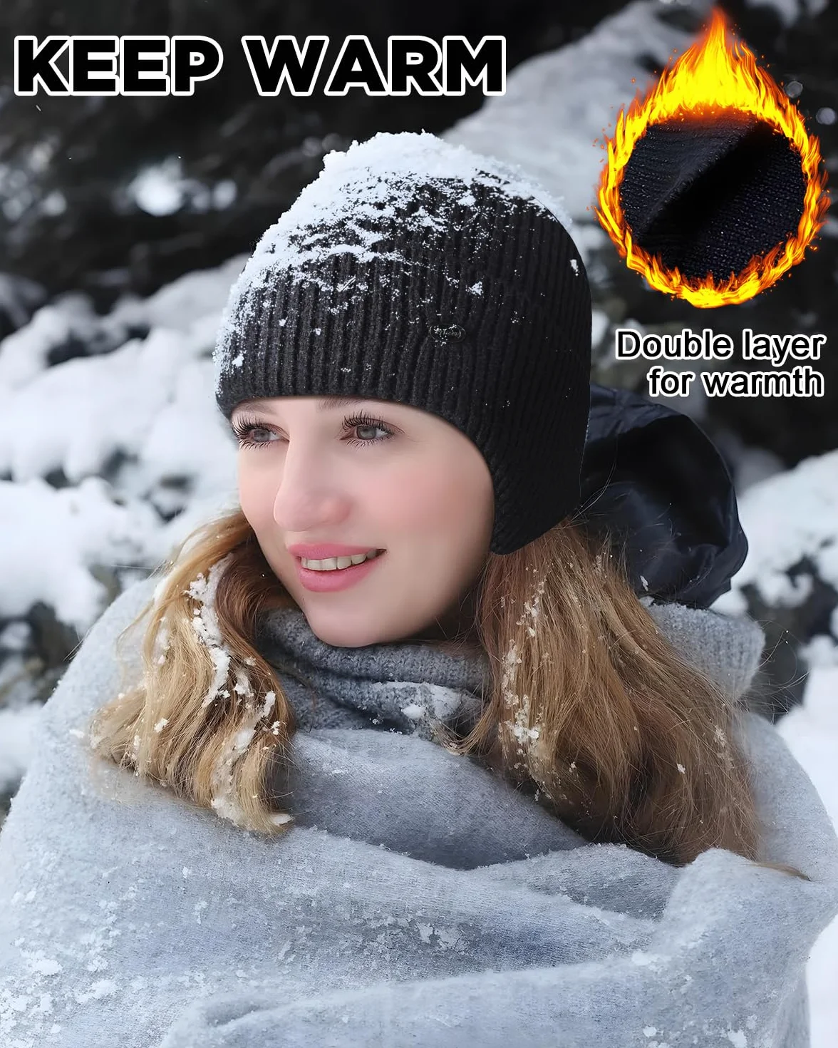 GEEKEO Czapka z ochroną uszu, męska, zimowa, oddychająca, elastyczna, zimowa, ciepła czapka, miękka czapka sportowa, czapka narciarska dla mężczyzn i kobiet, outdoorowa, czarny, 55-62