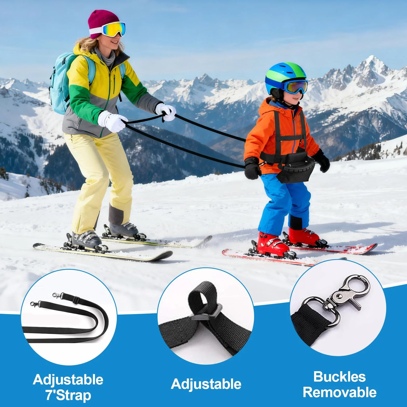 Pasek narciarski i snowboardowy dla dzieci, pasek narciarski ze zdejmowanym paskiem i torbą, dziecięcy pasek na ramię do jazdy na nartach, pas treningowy do jazdy na łyżwach, kontrola
