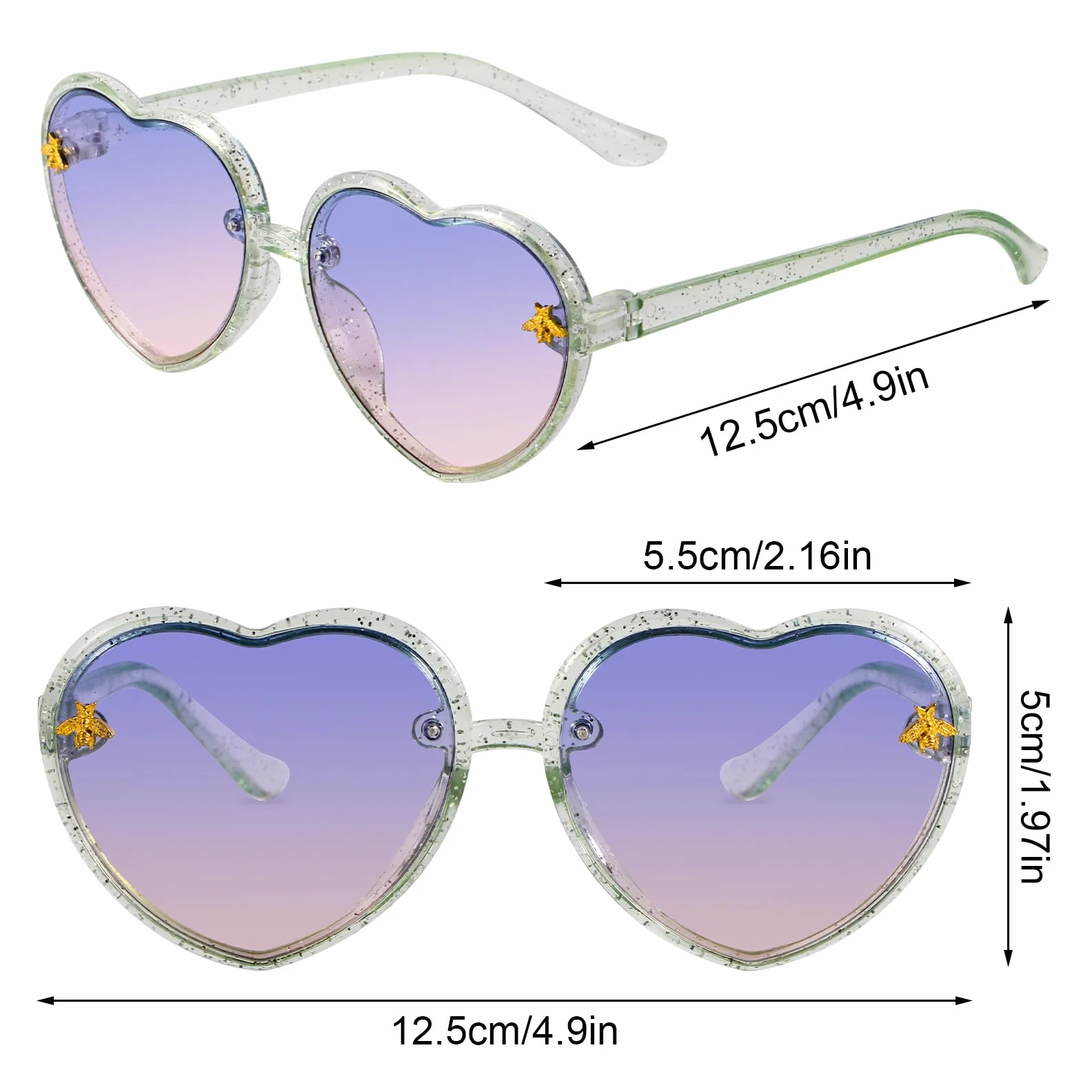 3 Pary Dzieciece Okulary Przeciwsloneczne w Ksztalcie Serca, Stylowe Dzieciece Okulary w Ksztalcie Serca z Dekoracja Pszczól dla Dziewczat Chlopców w Wieku 3-10 Lat Impreza na Plazy (3 Kolory)