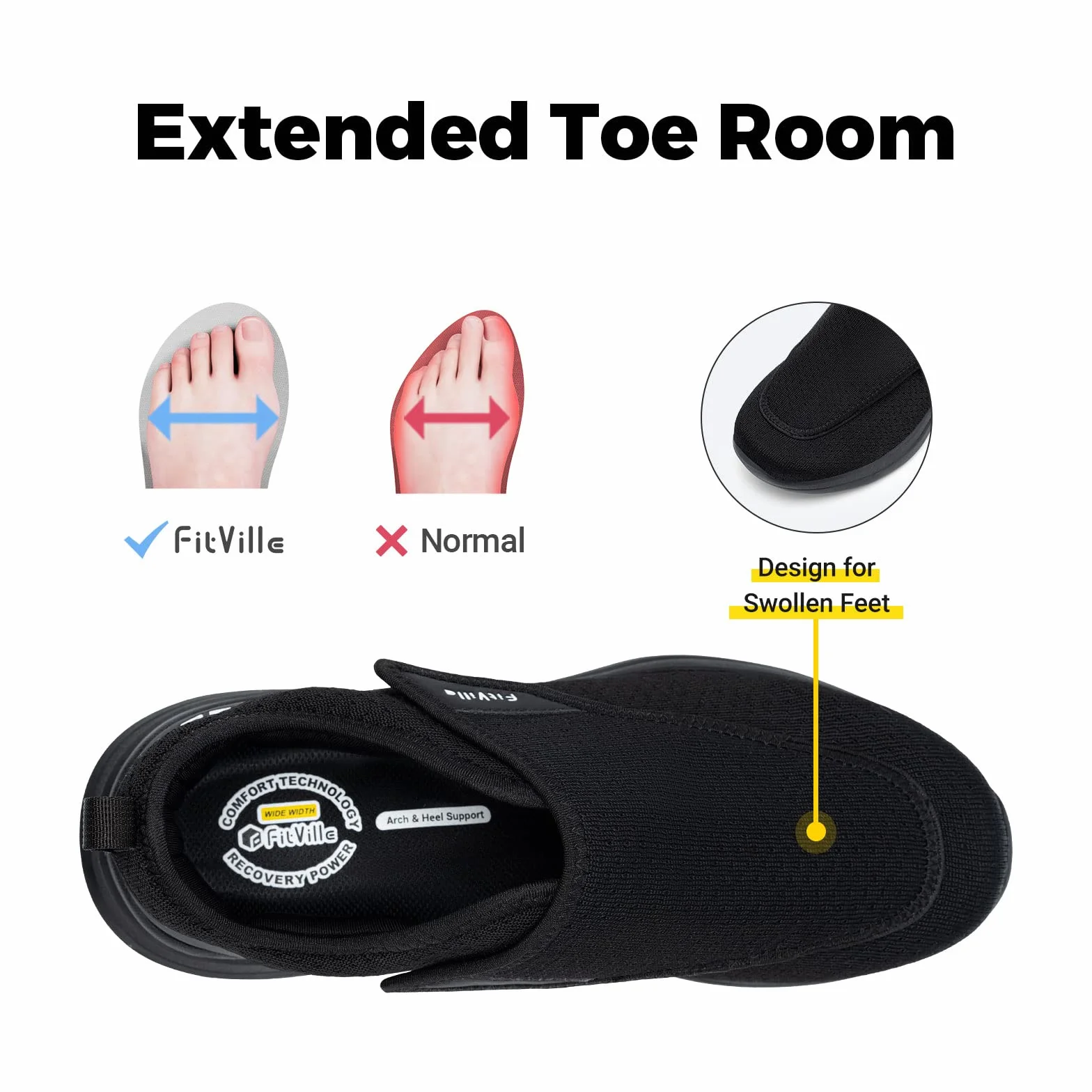 FitVille Buty dla mężczyzn, bardzo szerokie, wsuwane, na opuchnięte stopy, regulowane, buty do chodzenia – EasyTop Wings V2