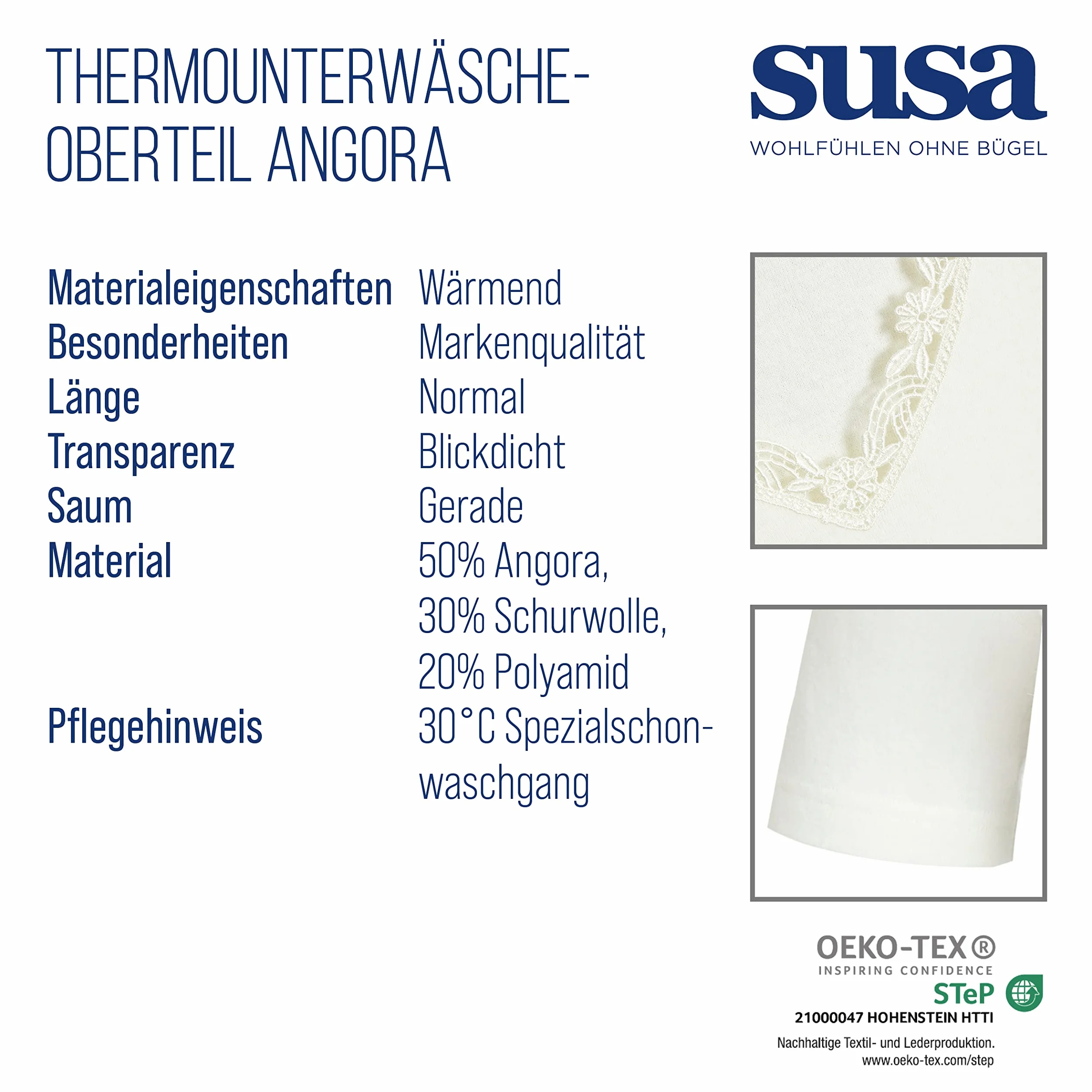 Susa Kobiety Angora Spenzer Koszulka Termiczna, Biały, L