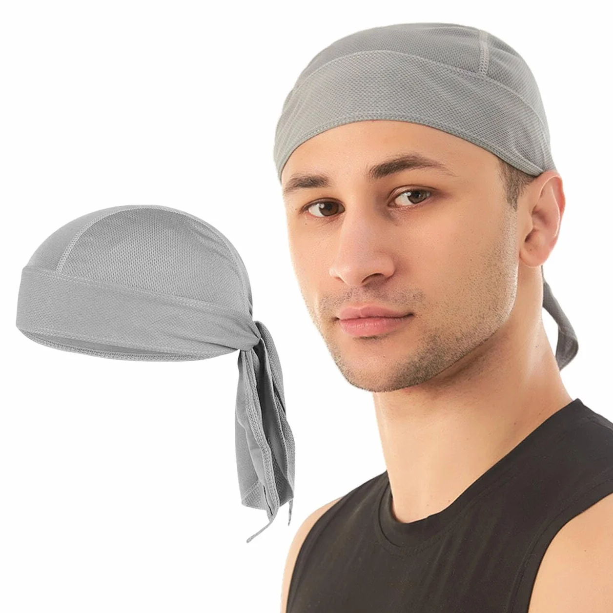 Bandana męska, Durag Men ochrona przed słońcem, na lato, pirackie nakrycie głowy, damska czapka na rower, motocykl, chusta piracka, chusta na głowę, z (czarna)