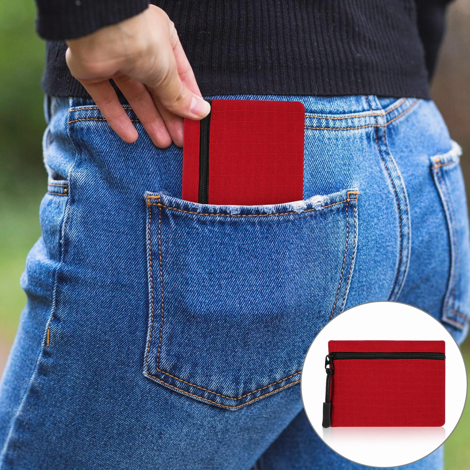 Andibro Mini portmonetka na monety z płótna, mała przenośna torebka z zamkiem błyskawicznym, małe portmonetki na drobne dla kobiet, Czerwony, 11x8x1.5cm/4.33x3.15x0.59in