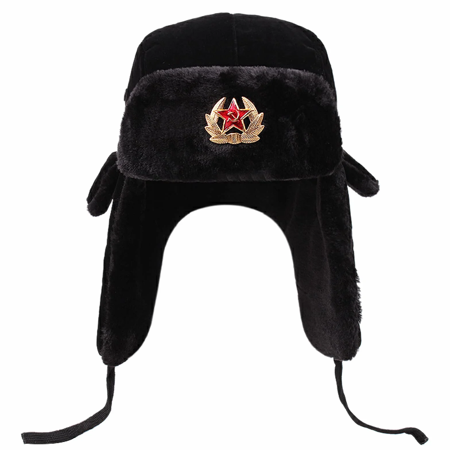 Rosyjska czapka sowiecka odznaka wojskowa uszanka bomberka pilotka sztuczny królik zimowa z futerkiem nauszniki śnieżna rowerowa czapka narciarska, czarna, 55-60 cm