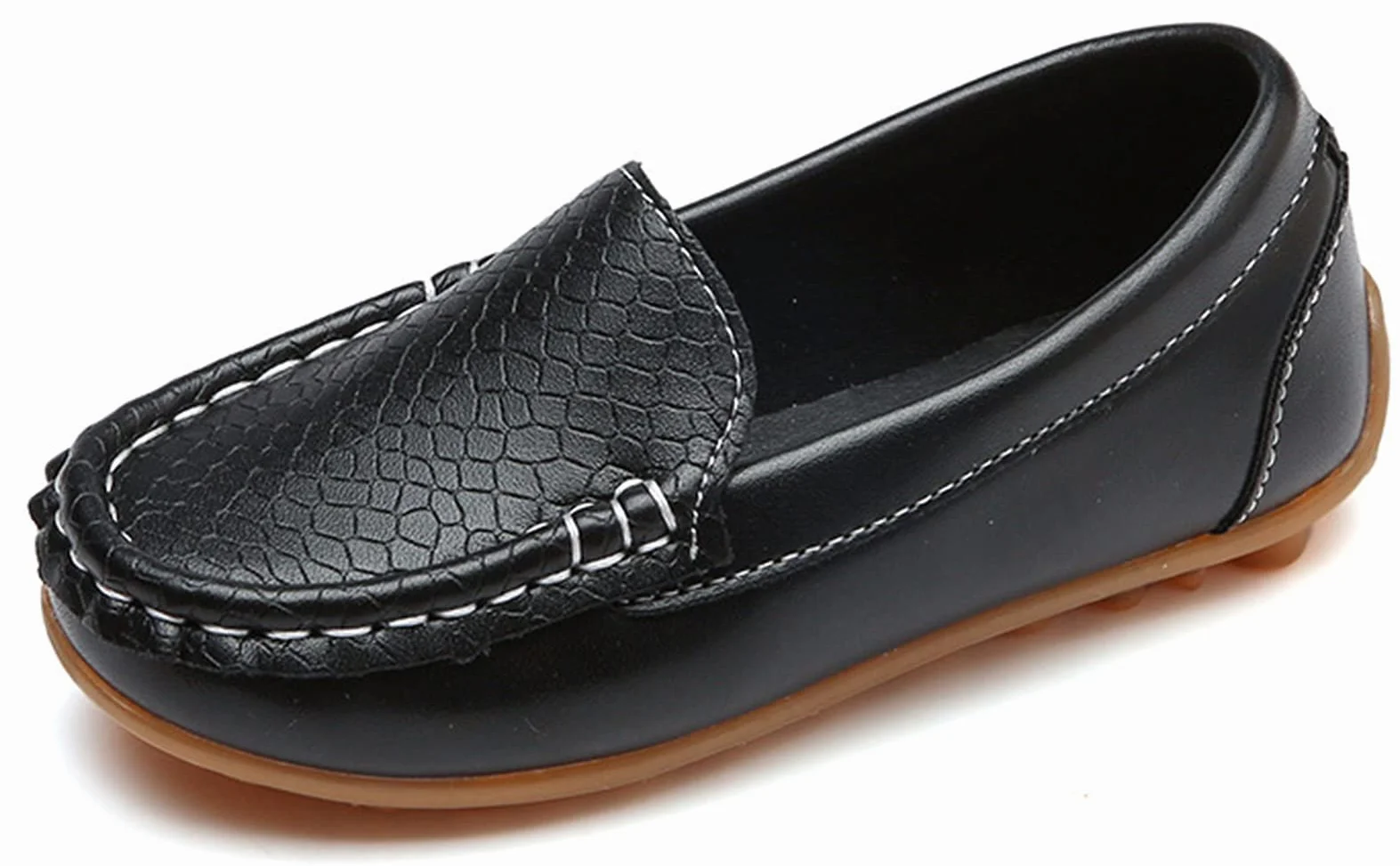 Skórzane mokasyny dla dzieci chłopcy dziewczęta moda loafers na co dzień łódź płaskie buty antypoślizgowe oksfordy wygodne buty do chodzenia, Czarny (Black), 24 EU