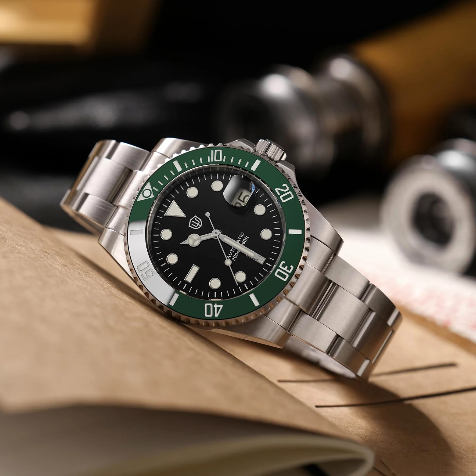 watchdives WD5512B Zegarek do nurkowania dla mężczyzn, ST2130, automatyczny zegarek na rękę, 40 mm, szkło szafirowe, wypukłe lustro do okna daty (efekt wzmocnienia 2,5-krotnego), BGW-9 niebieskie