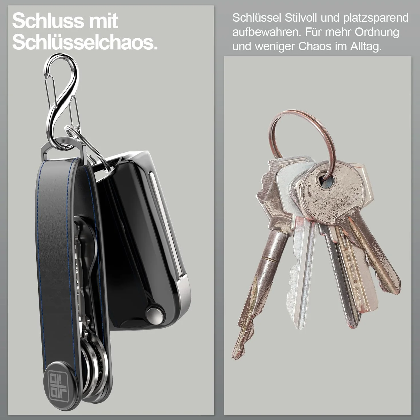 Organizer na klucze ze skóry, praktyczne etui na klucze z otwieraczem do butelek, karabińczykiem i otwieraczem do wózka na zakupy – mini etui na klucze, które chroni do 7 kluczy