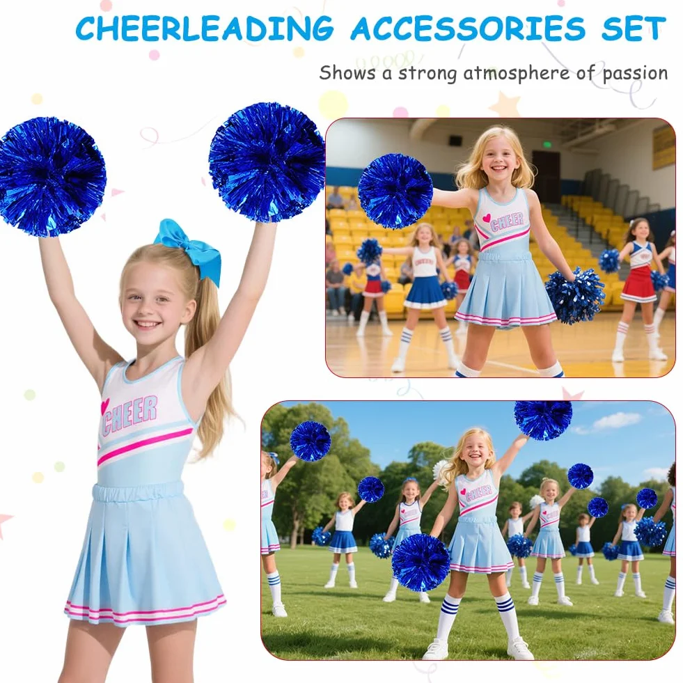 DiULi Kostium cheerleaderki dla dziewczynki, kostium cheerleaderki, klasyczny strój cheerleaderki, 5-częściowy zestaw z pomponami, bluzką, spódnicą, skarpetkami i opaską na głowę, do fantazyjnego