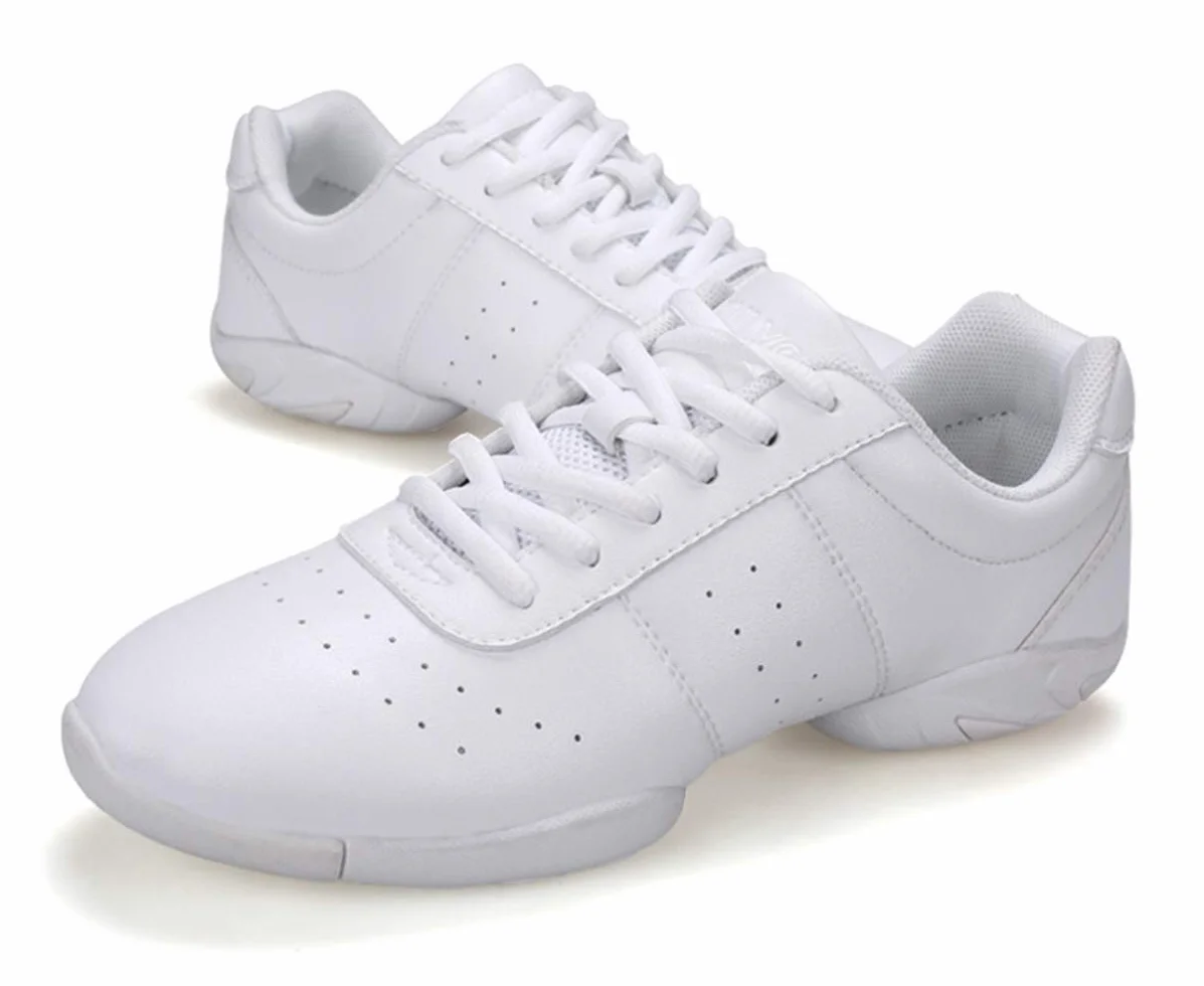 Damskie dziewczęce sznurowane buty sportowe na siłownię do aerobiku cheerleaderek treningowe buty do tańca, biały, 37.5 EU